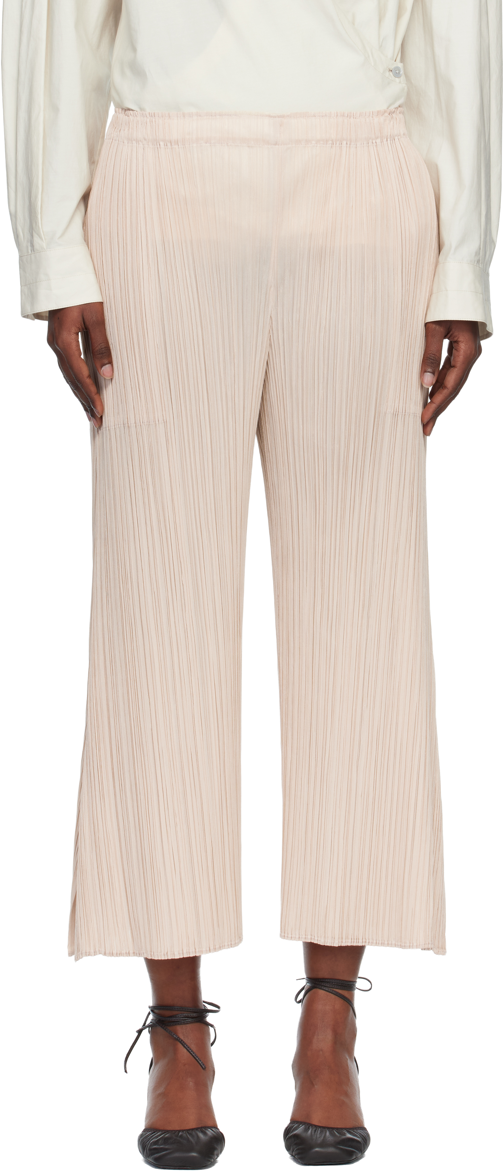 PLEATS PLEASE ISSEY MIYAKE: Beige Monthly Color July Trousers | SSENSE