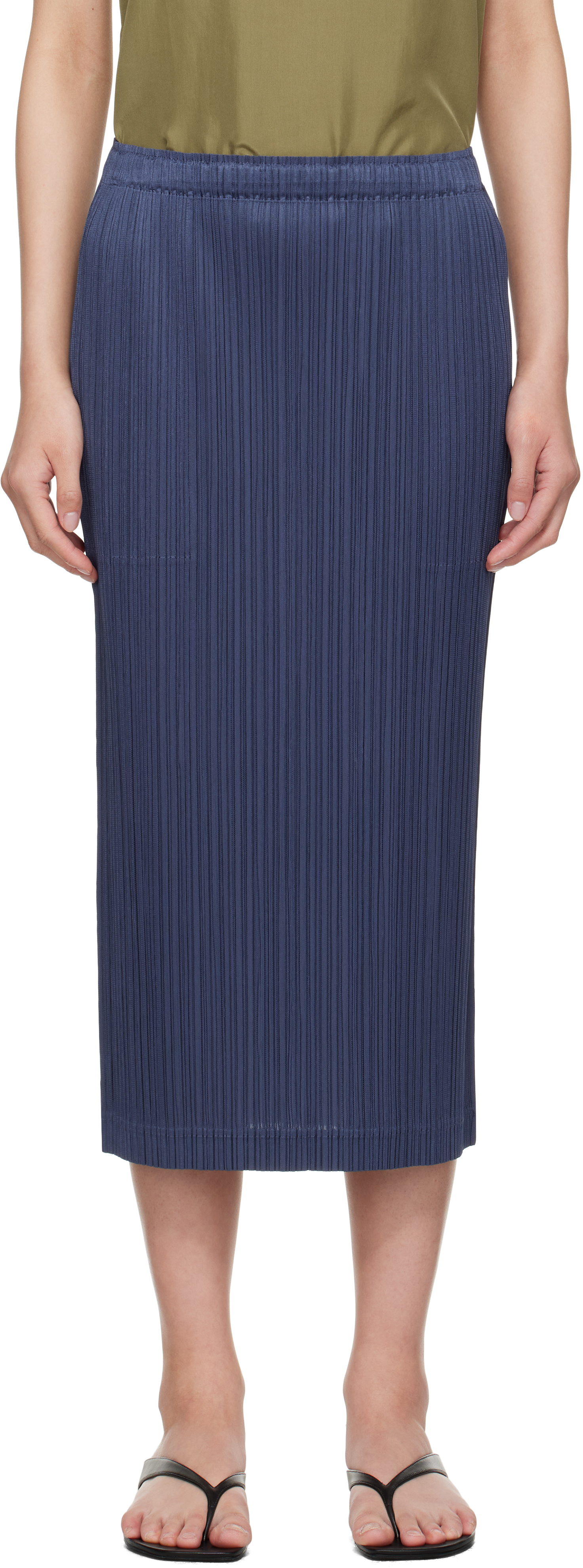 PLEATS PLEASE ISSEY MIYAKE: Navy May Loop Bottoms Midi Skirt