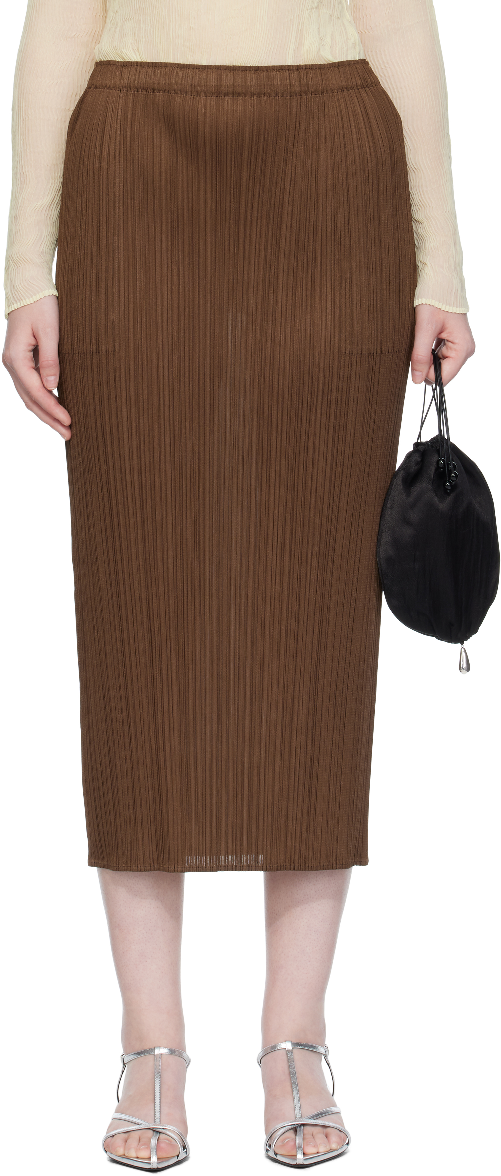 PLEATS PLEASE ISSEY MIYAKE: Brown New Colorful Basics 4 Midi Skirt