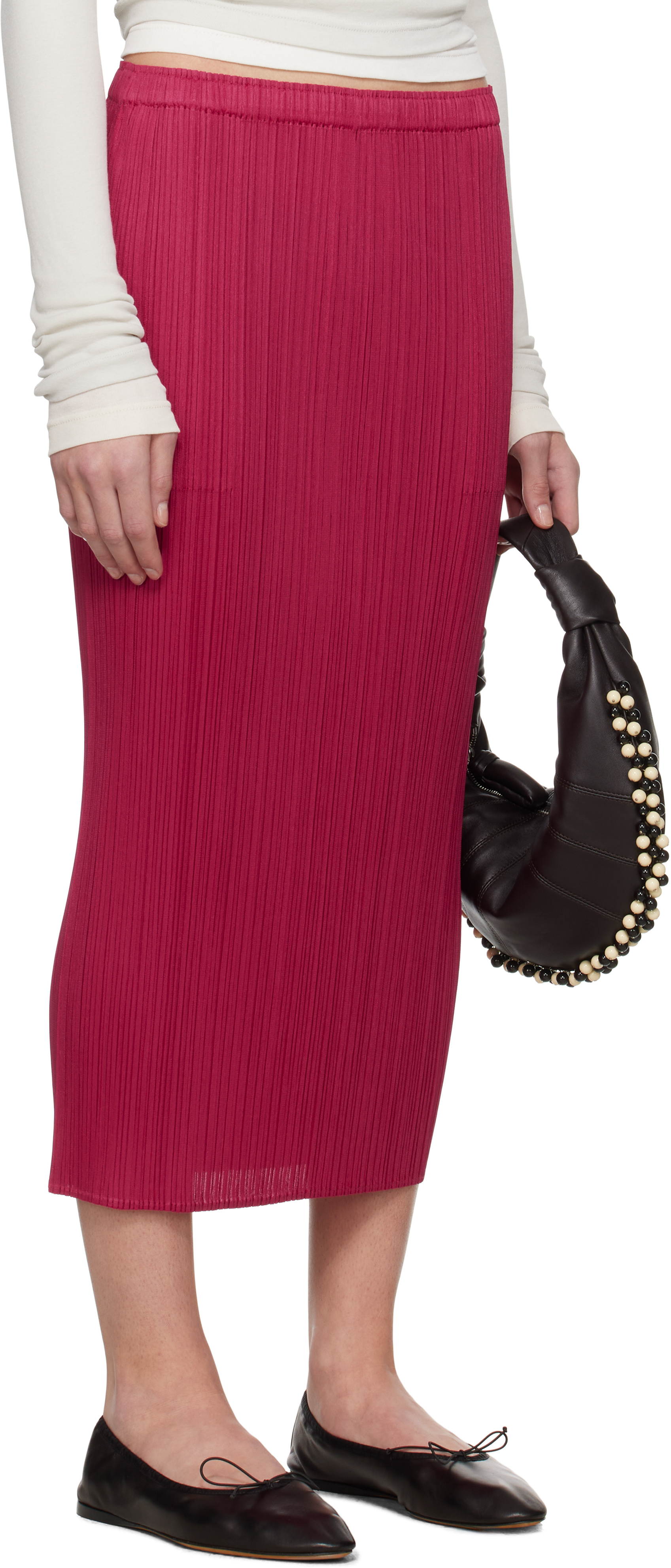 ISSEY MIYAKE PINK JUNE NEW COLORFUL BASICS 4 MIDI SKIRT