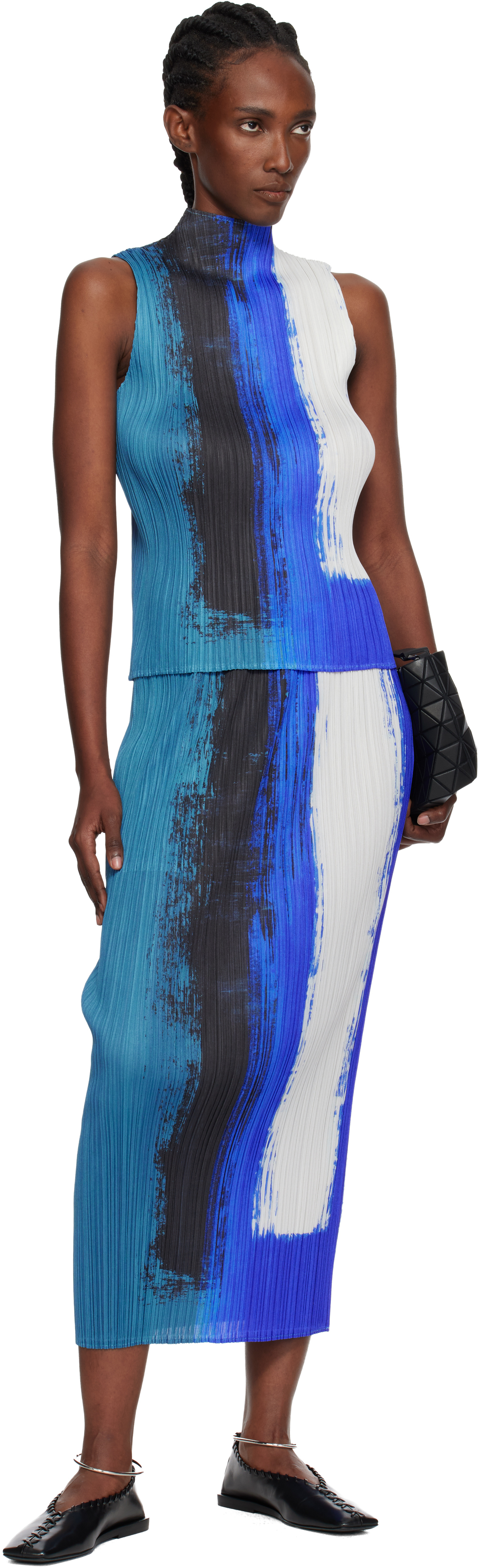 Issey Miyake Blue Jump Maxi Skirt In Blue
