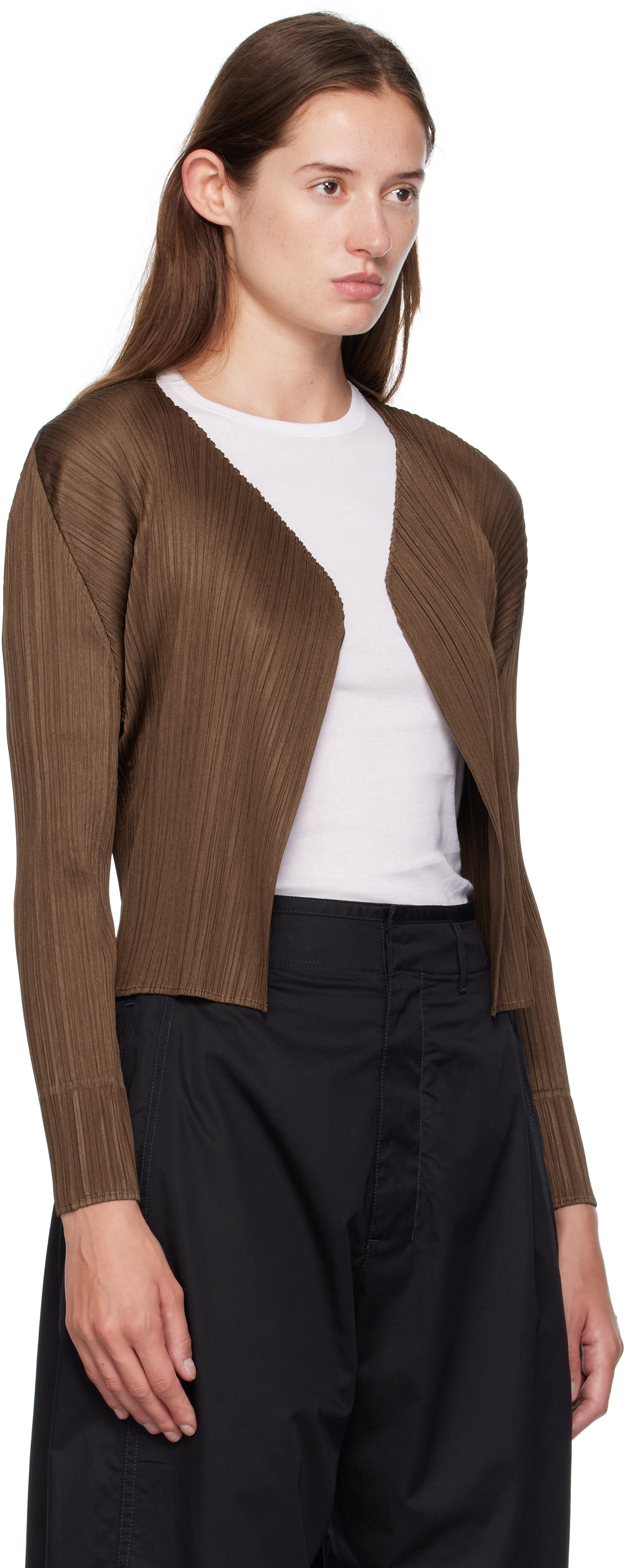 Issey Miyake Brown June New Colorful Basics 4 Cardigan In Brown