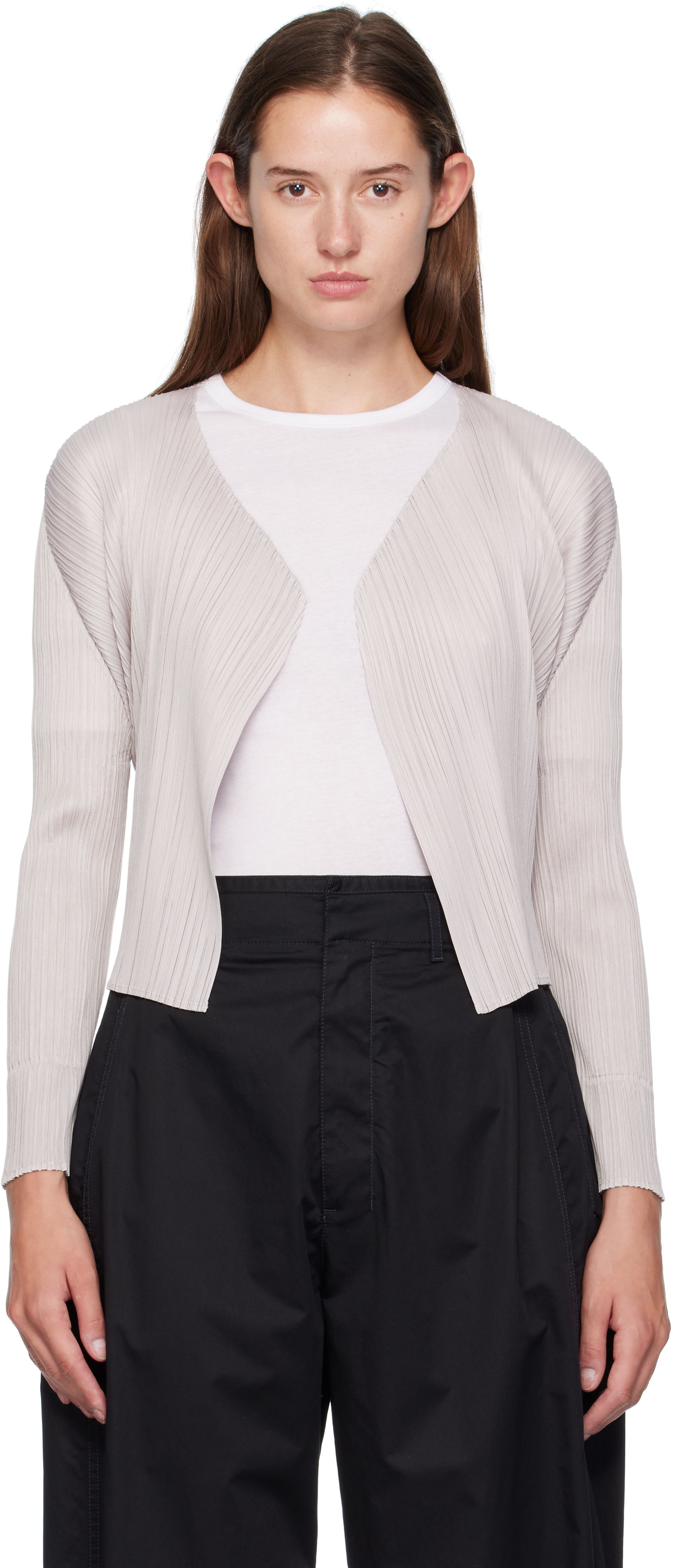 Issey Miyake Beige June New Colorful Basics 4 Cardigan In Gray