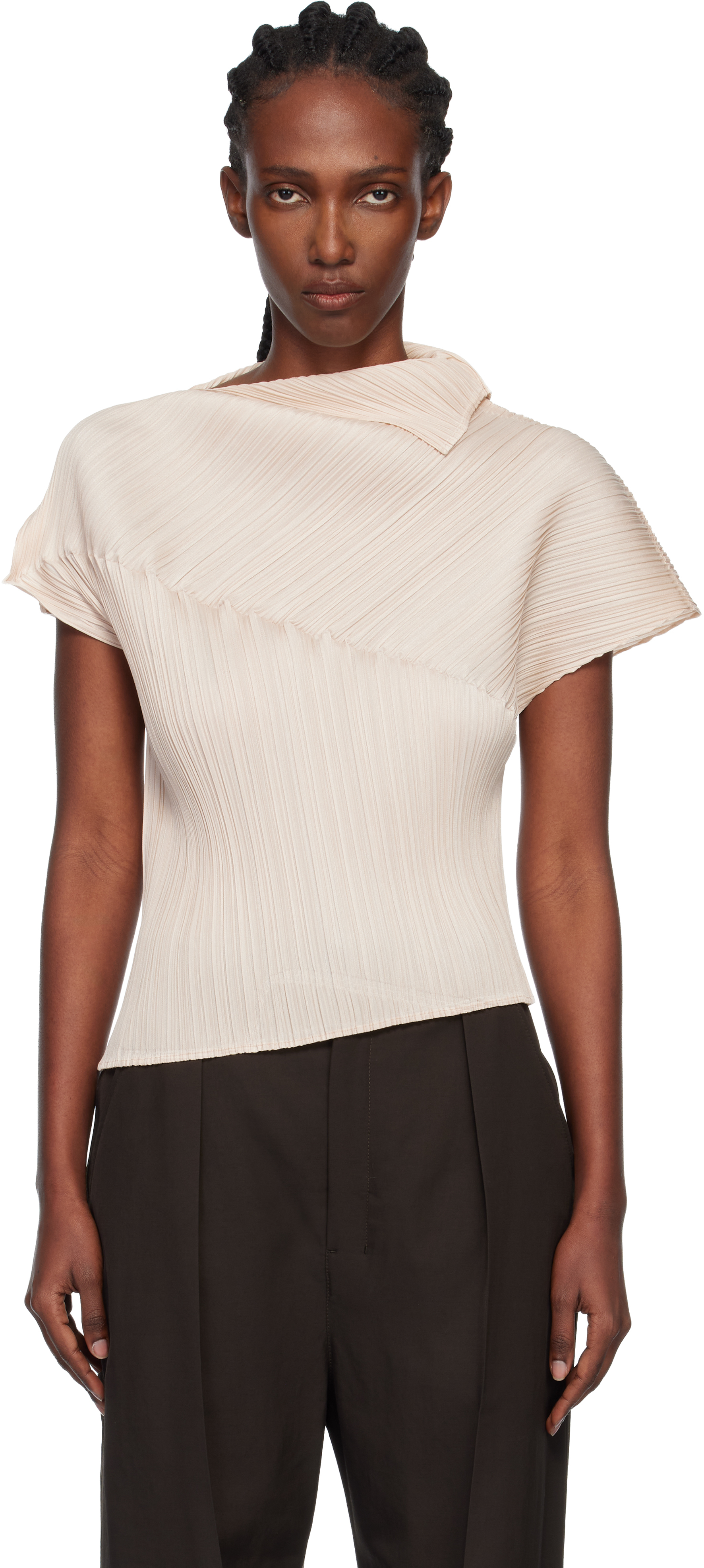 PLEATS PLEASE ISSEY MIYAKE: Beige Leap Top | SSENSE