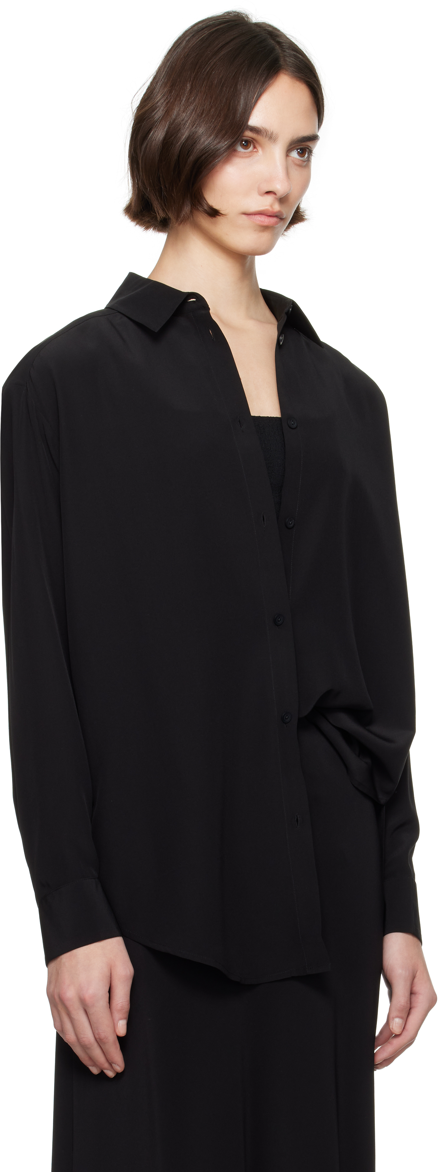 Shop Matteau Black Long Sleeve Silk Shirt