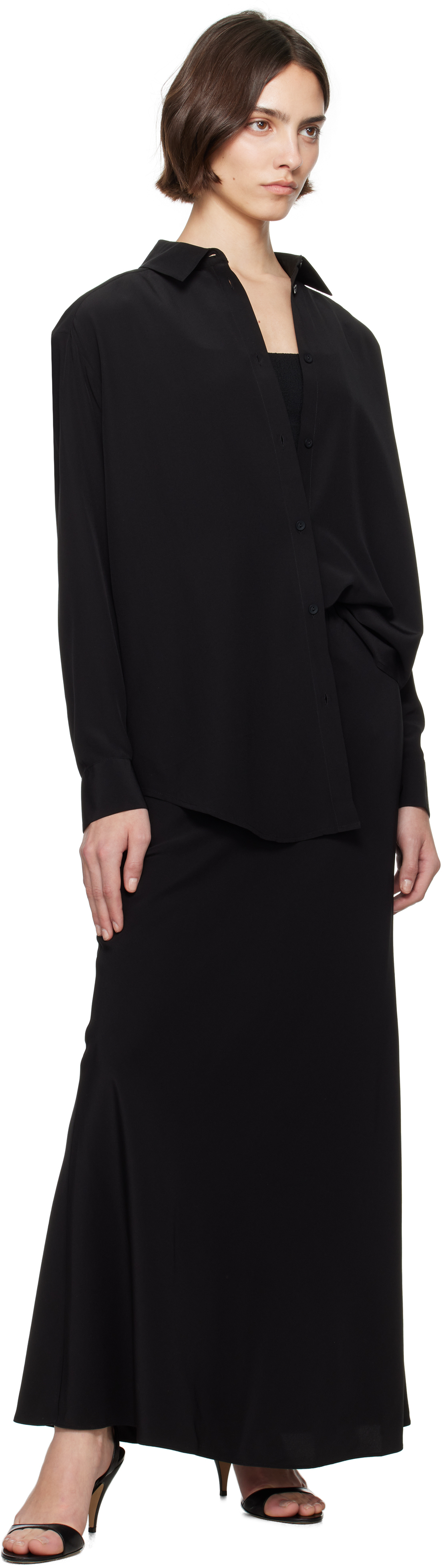 Shop Matteau Black Long Sleeve Silk Shirt