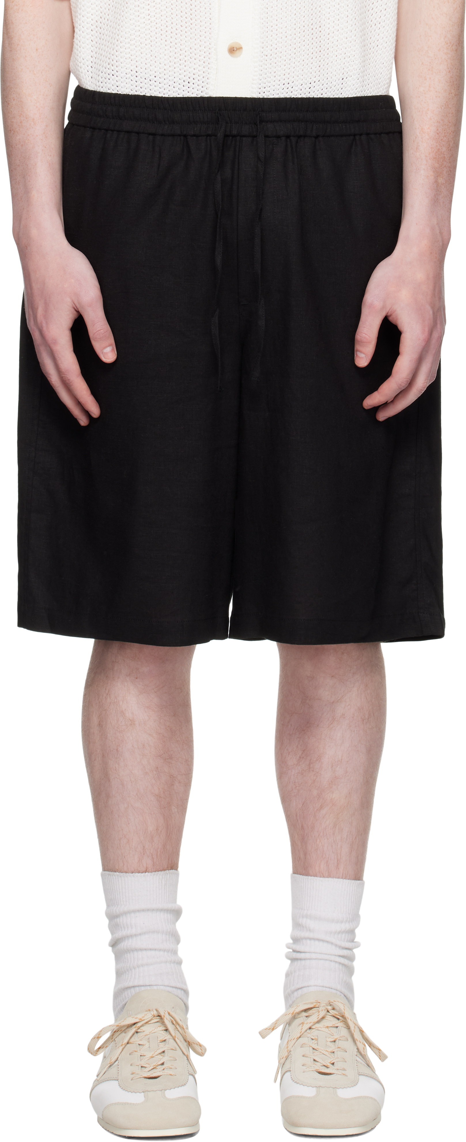 Black Lian Linen Shorts by Holzweiler on Sale