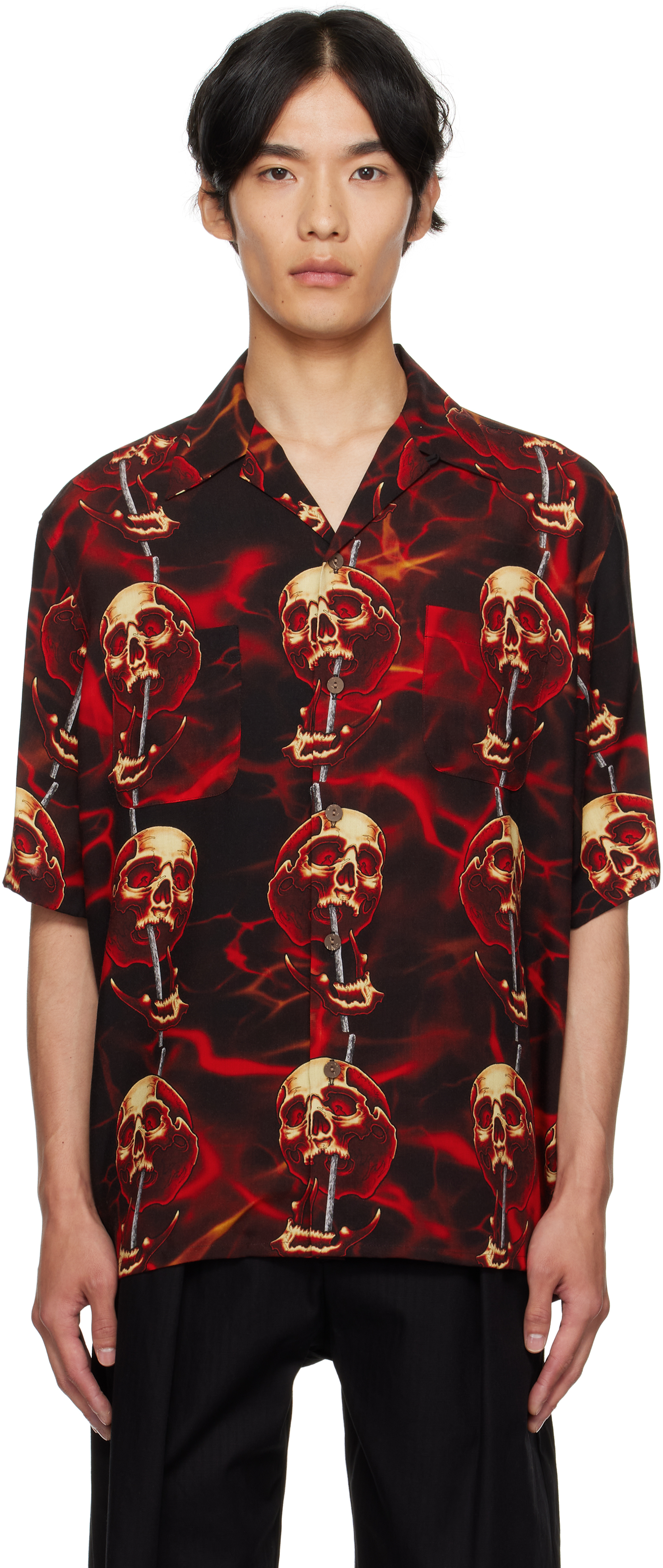 Wacko Maria 56 Tattoo Studio / Hawaiian Shirt Short Sleeve In Black