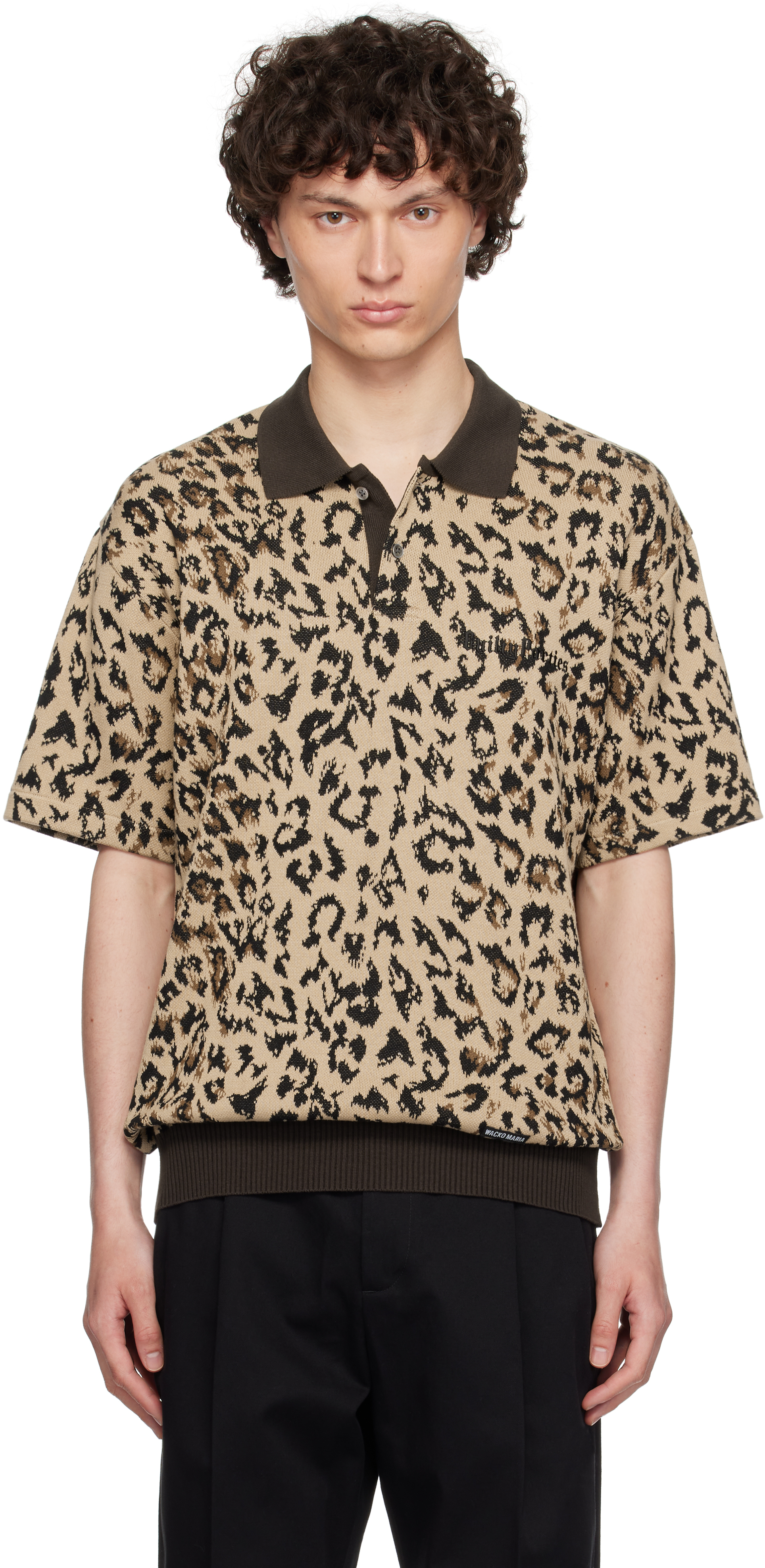 Beige Jacquard Knit Polo