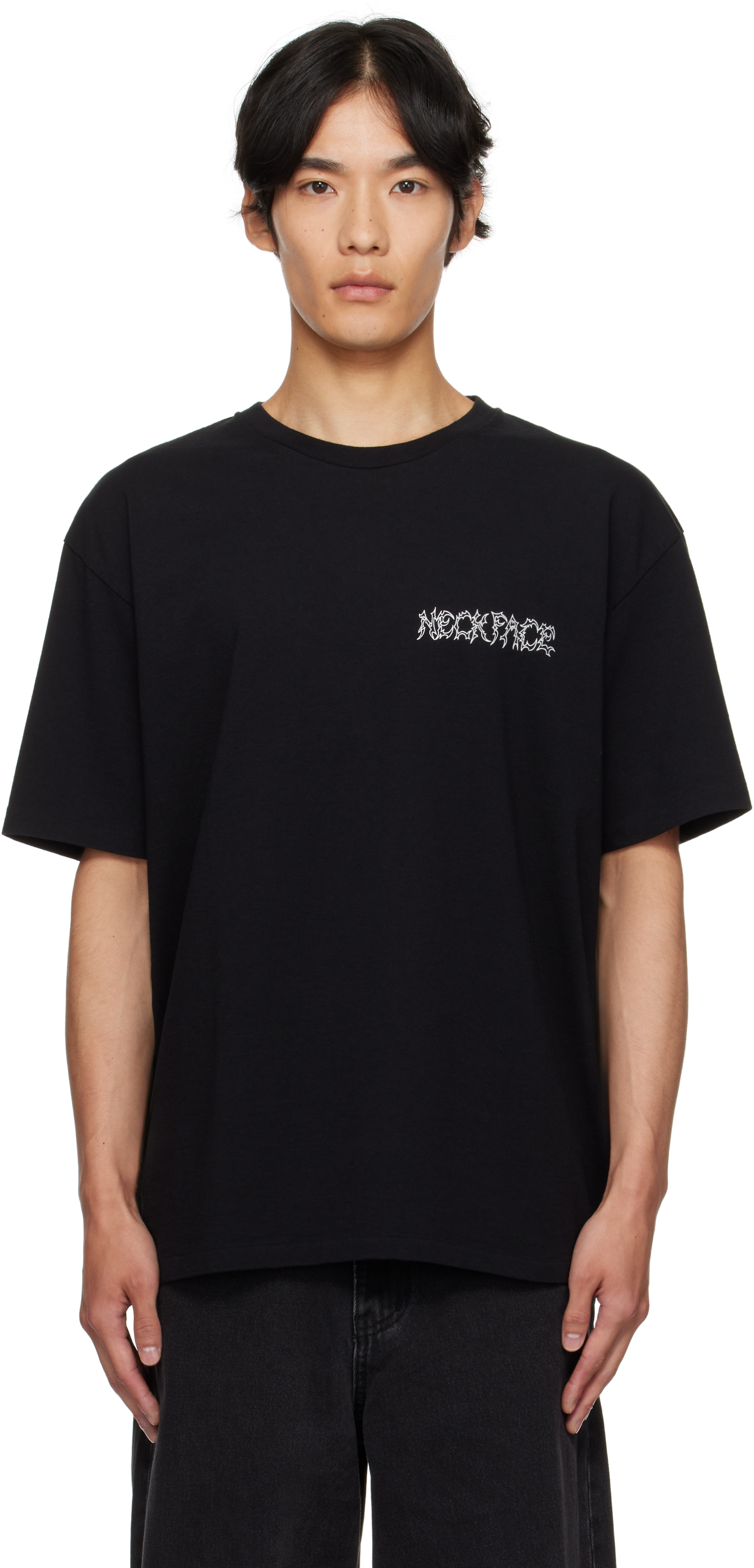 トップス M BK WACKO MARIA CREW NECK T-SHIRT WACKO MARIA: Black 'Jaws' Crew Neck T-shirt | SSENSE