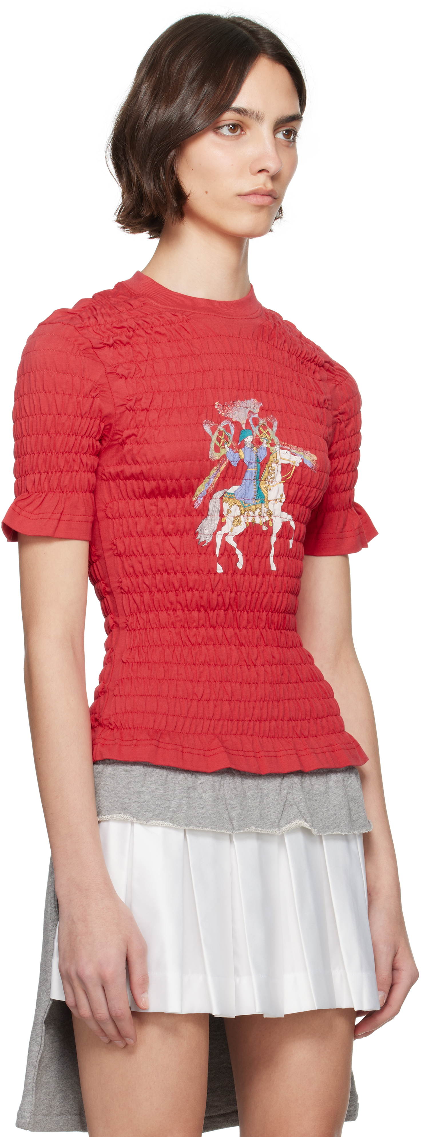 CONNER IVES RED CAMELOT SHIRRED T-SHIRT