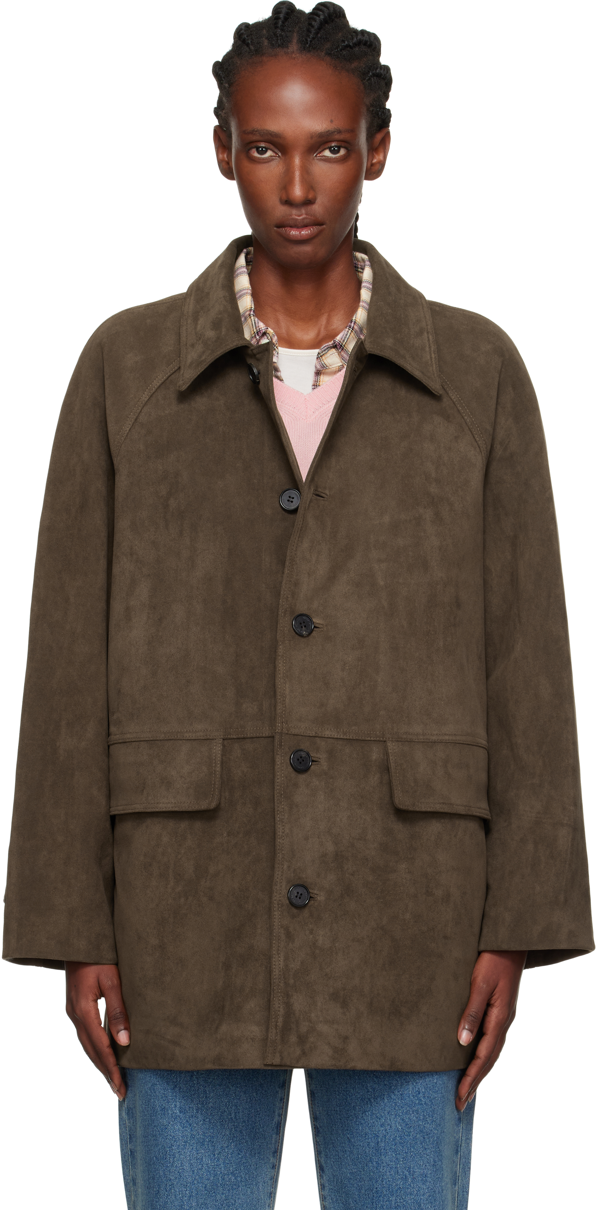 Brown Lily Faux-Suede Half Jacket by Dunst on Sale