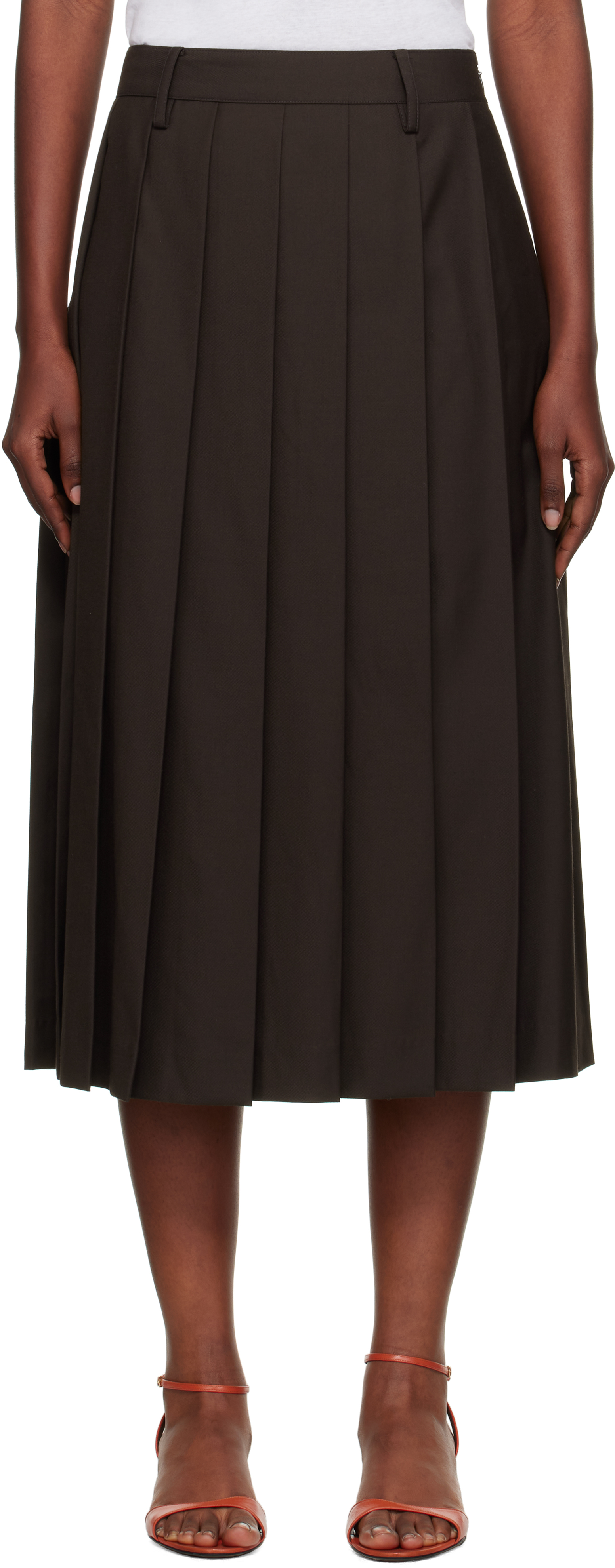 Dunst Brown Pleats Midi Skirt