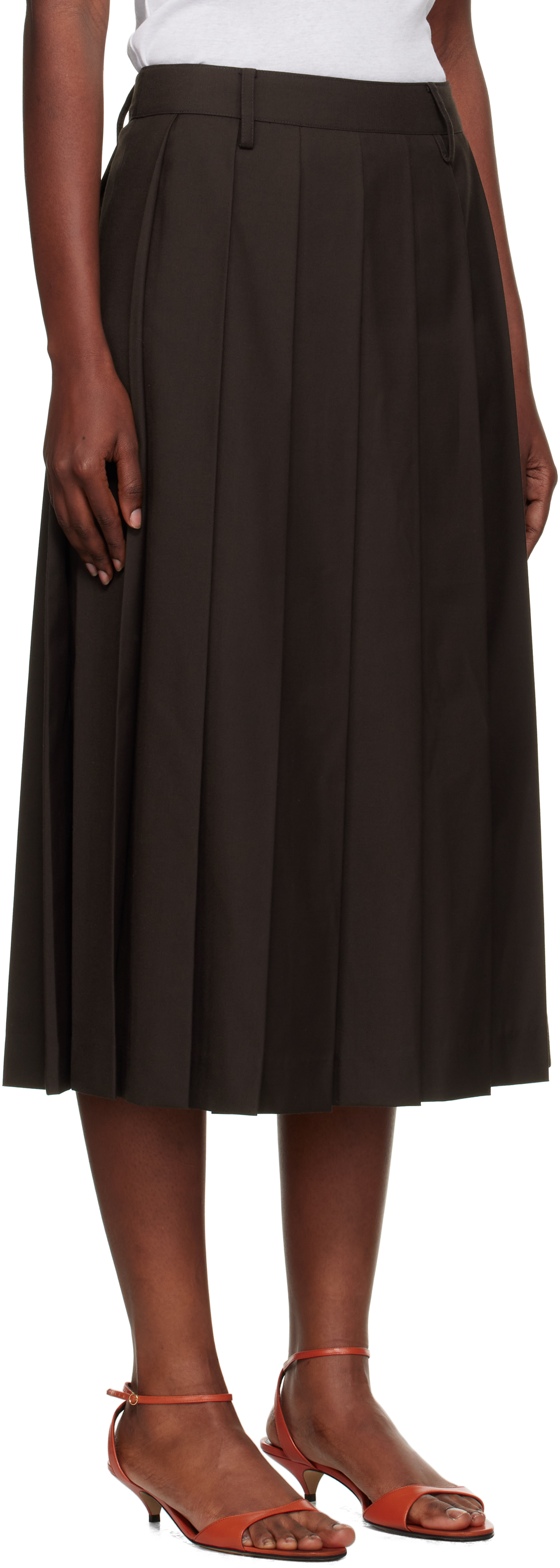 Dunst Brown Pleats Midi Skirt In Brown