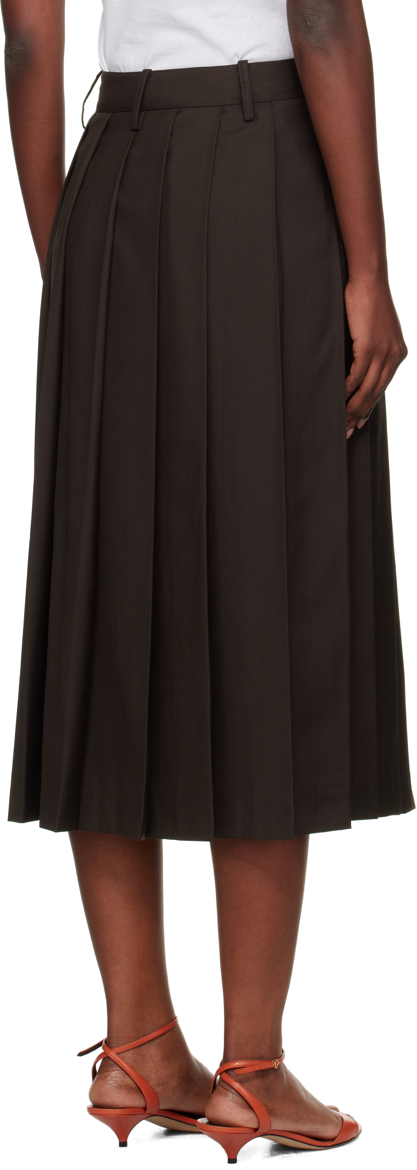 Dunst Brown Pleats Midi Skirt In Brown