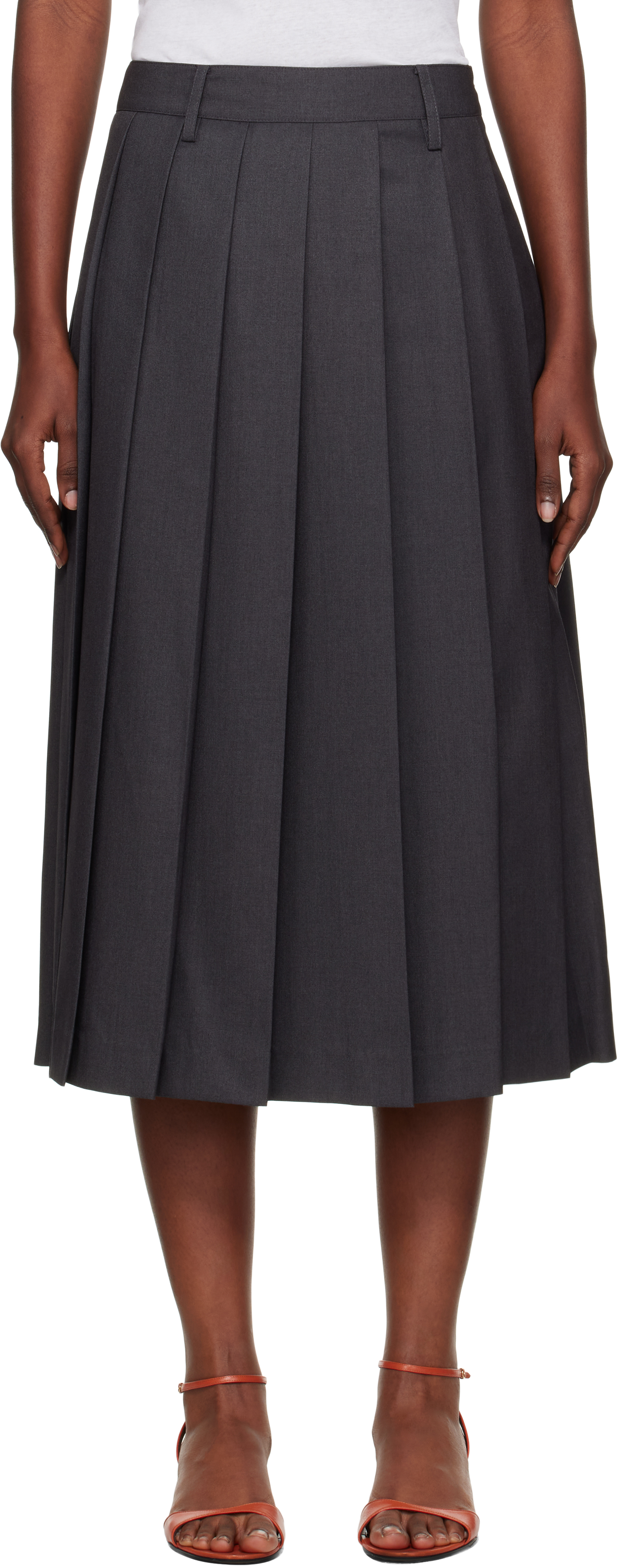 Dunst Gray Pleats Midi Skirt