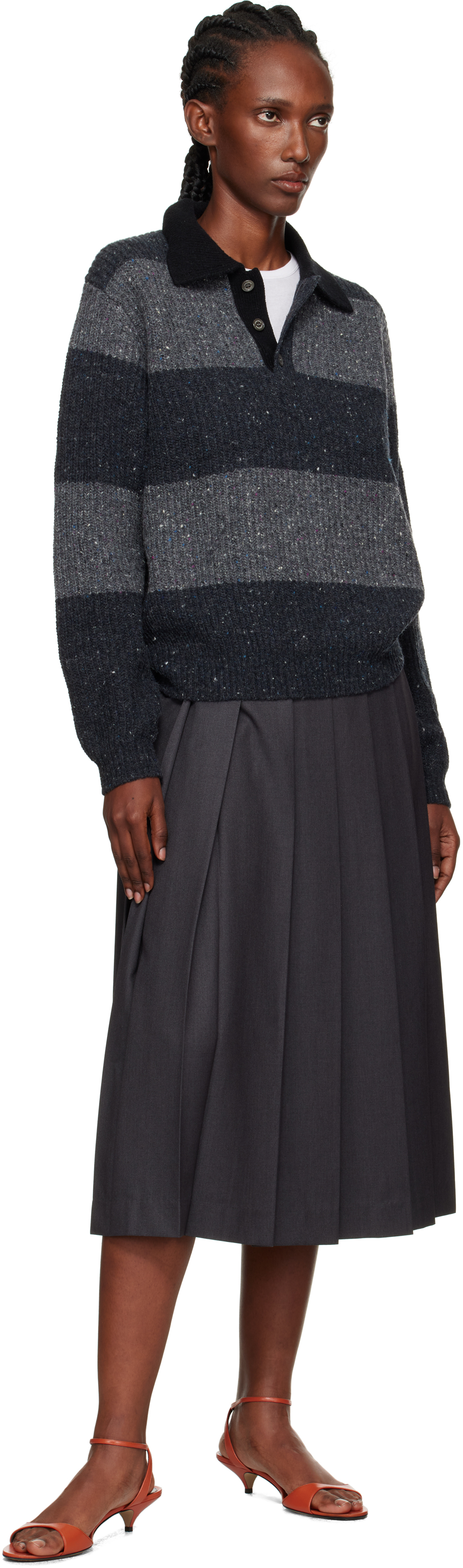Dunst Gray Pleats Midi Skirt In Multi