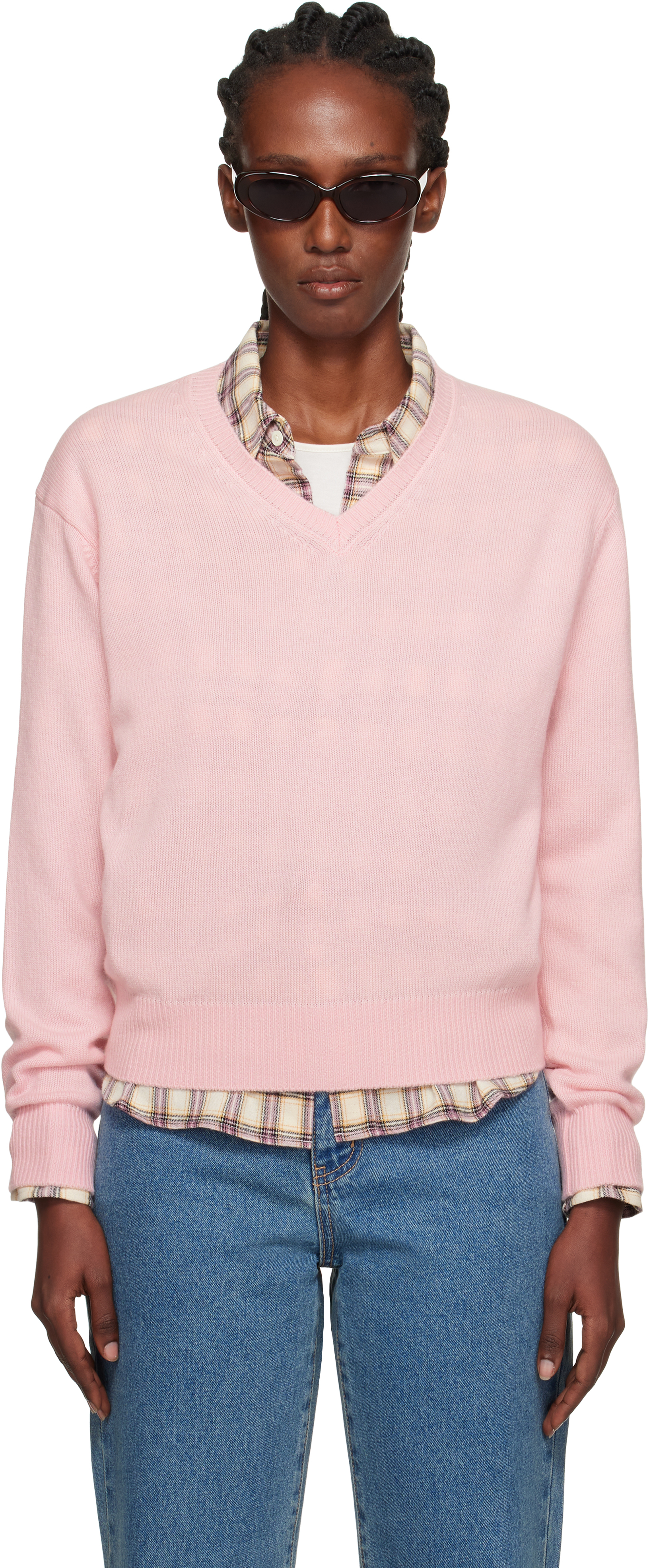 Dunst Pink Cashmere V-neck Sweater