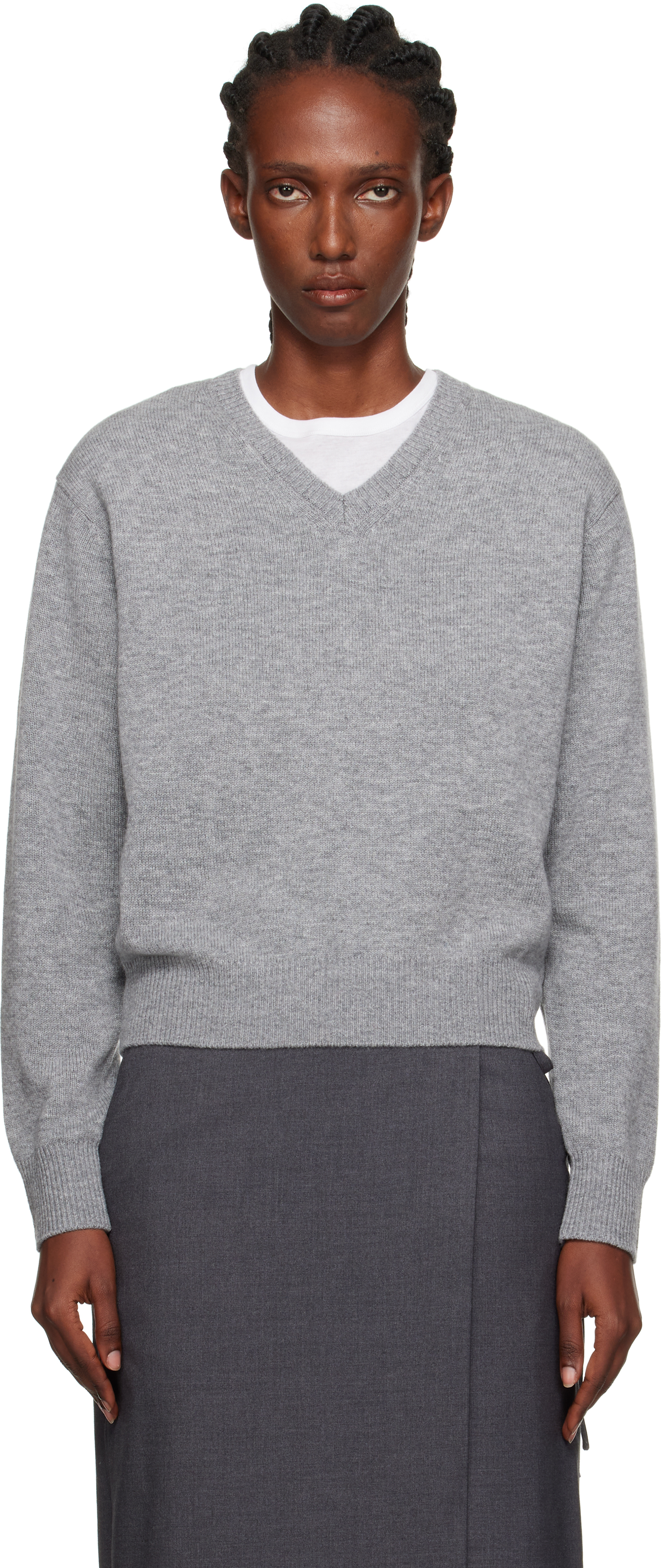 Dunst Gray Cashmere V-neck Sweater