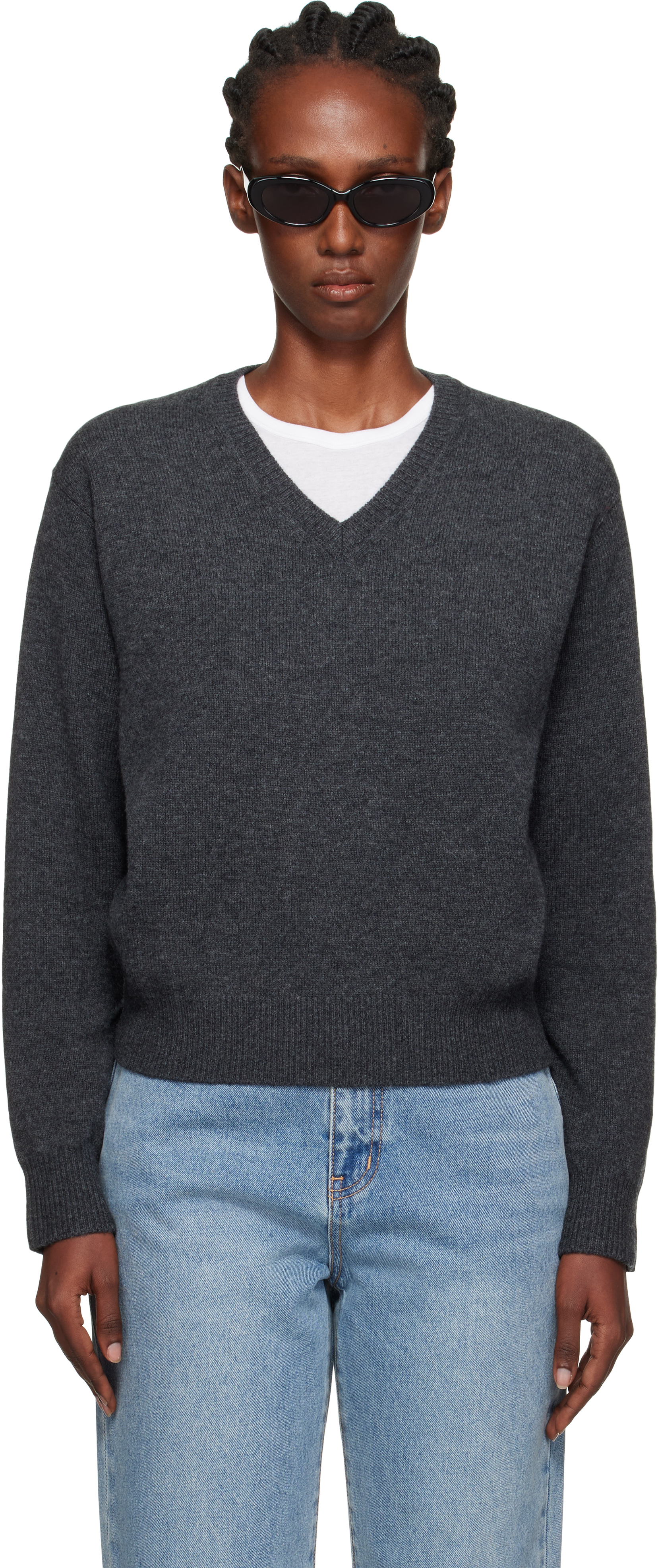 Dunst Gray Cashmere V-neck Sweater