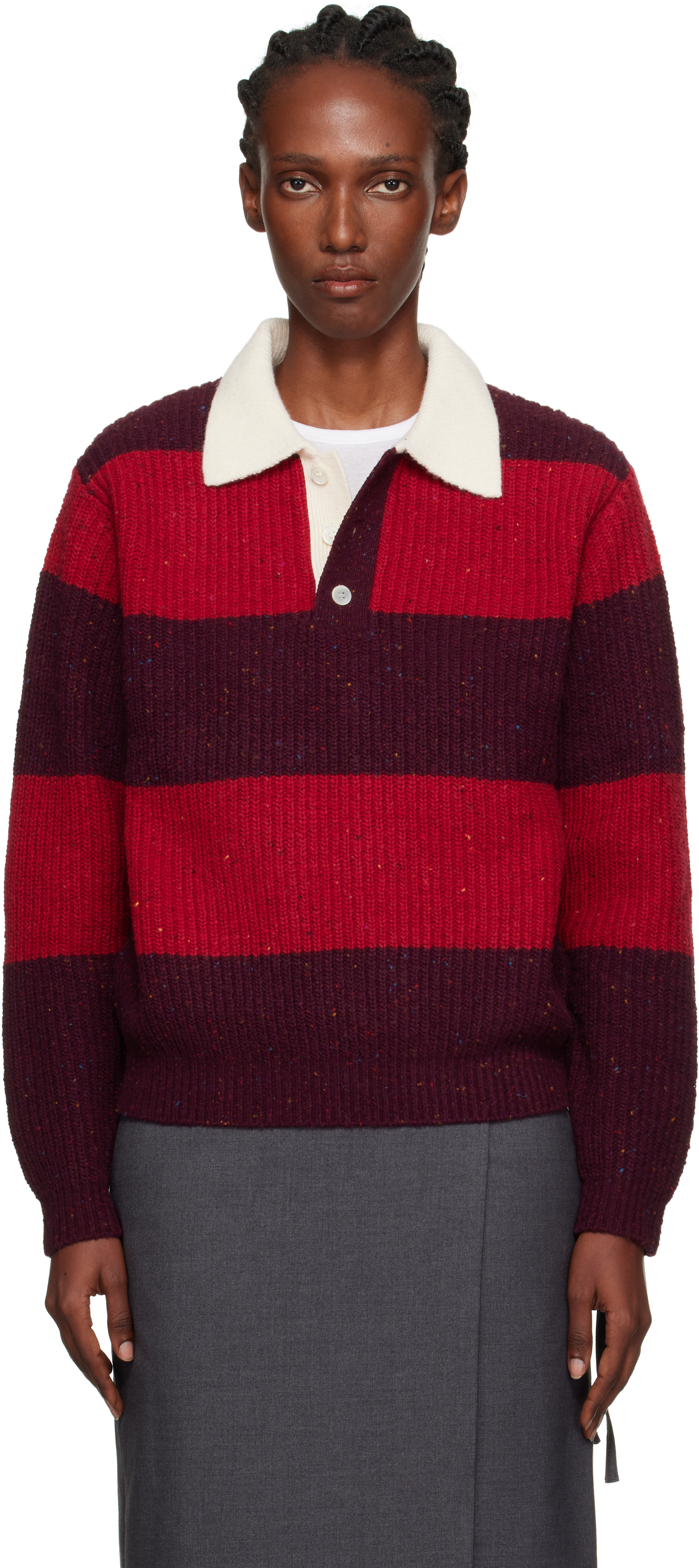 Dunst Red & Burgundy Chunky Rugby Polo