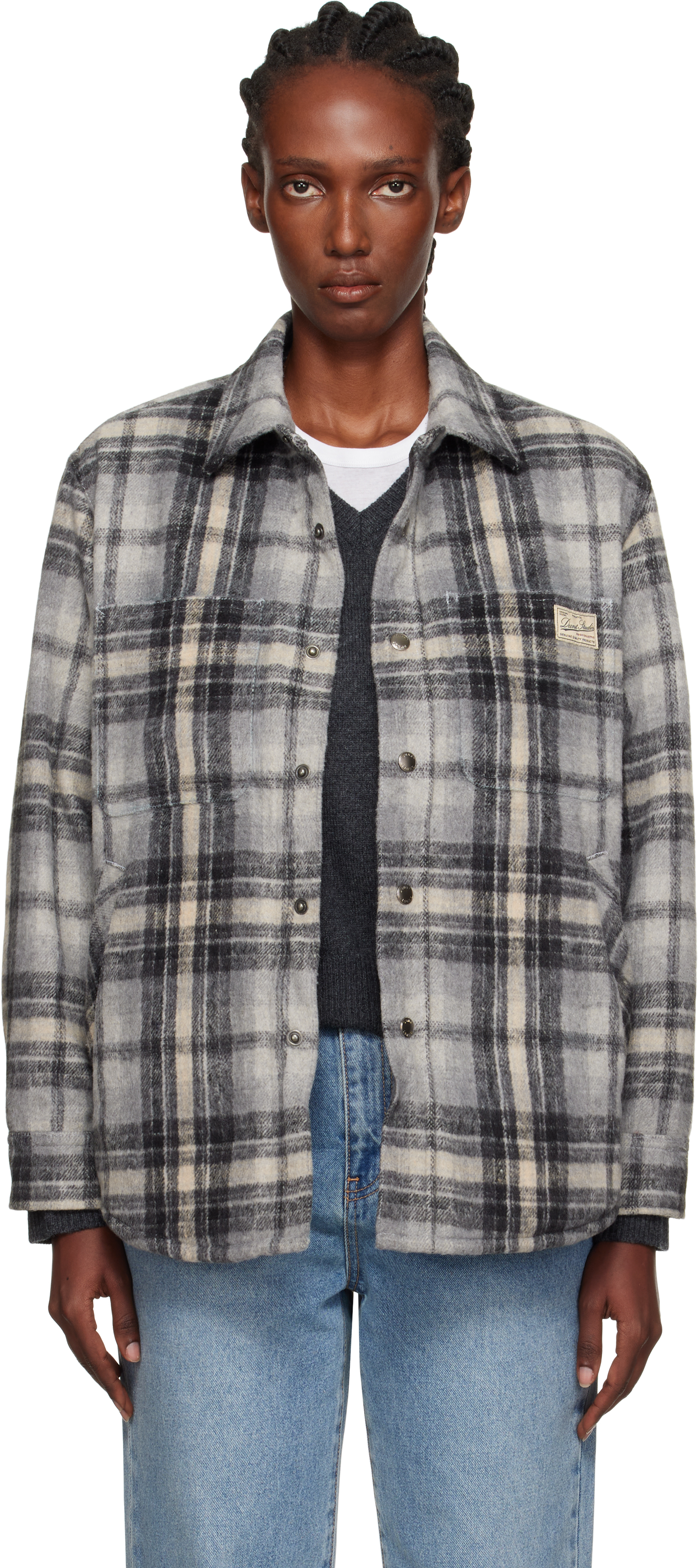 Dunst Gray Quilted Check Flannel Overshirt
