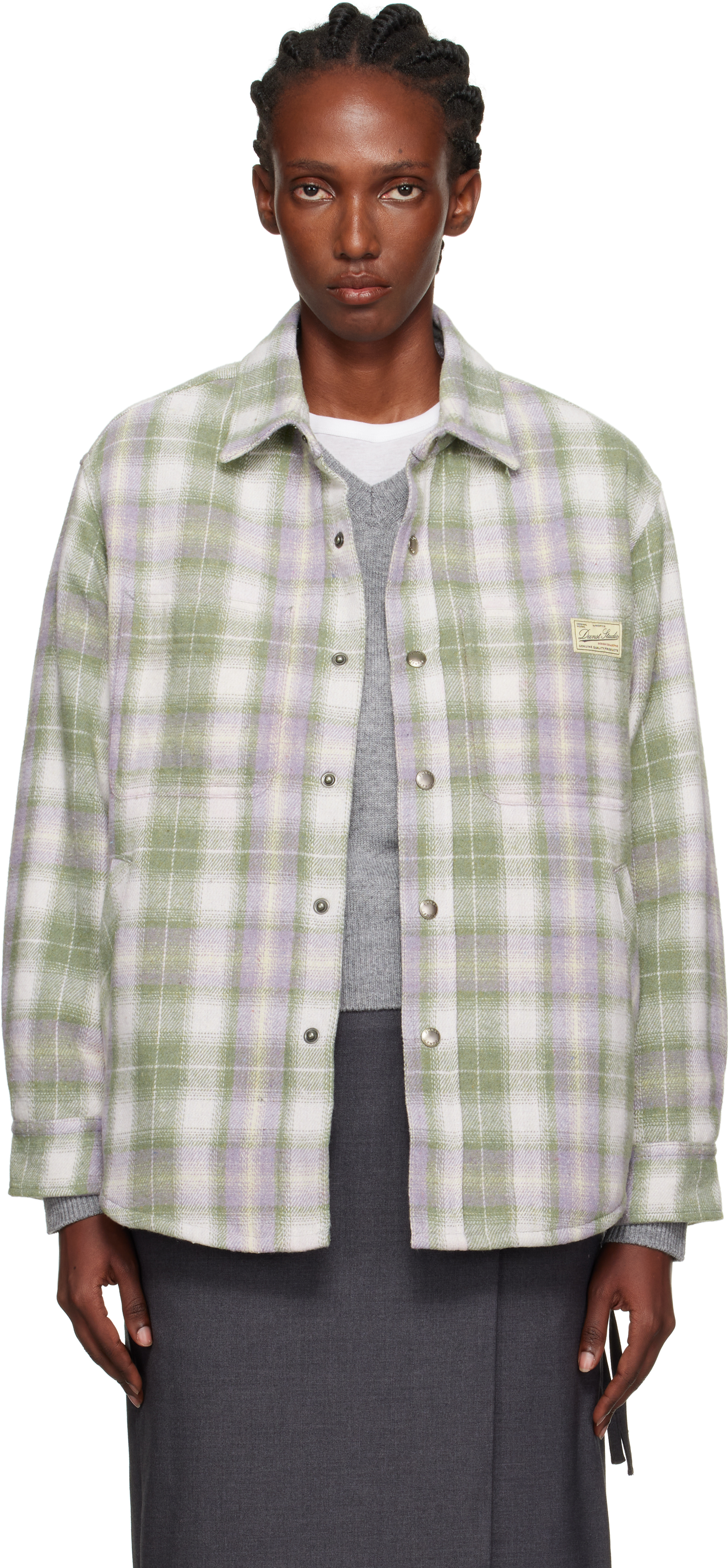 Dunst Green & Purple Quilted Check Flannel Overshirt