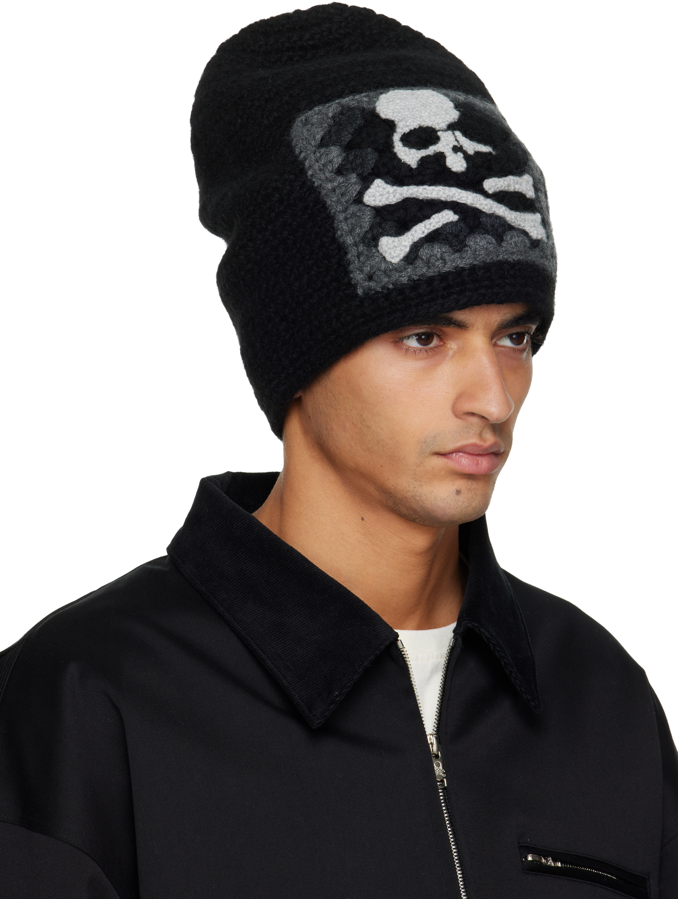 Mastermind Japan Black Mw Hand Knitted Beanie In Black