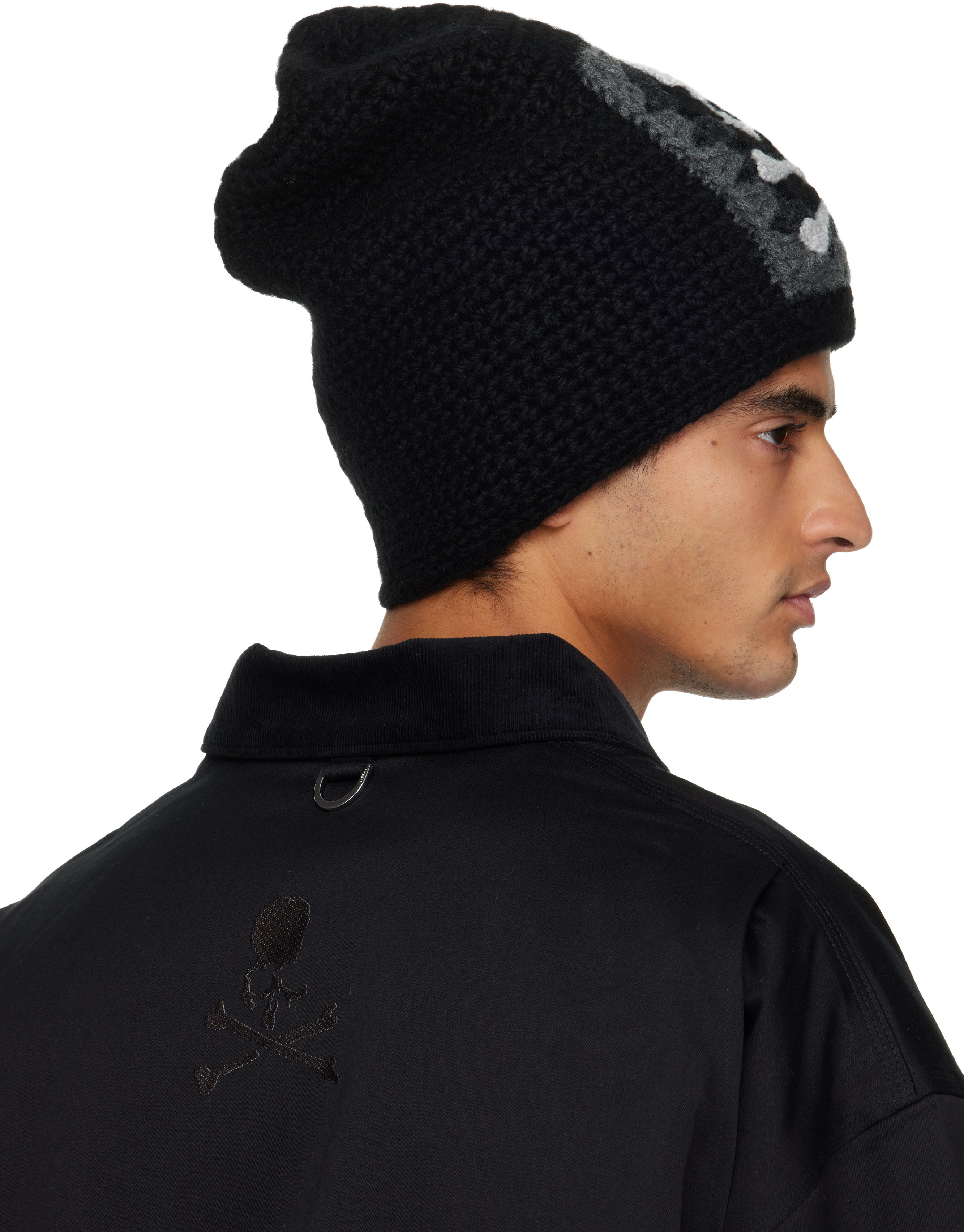 Mastermind Japan Black Mw Hand Knitted Beanie In Black