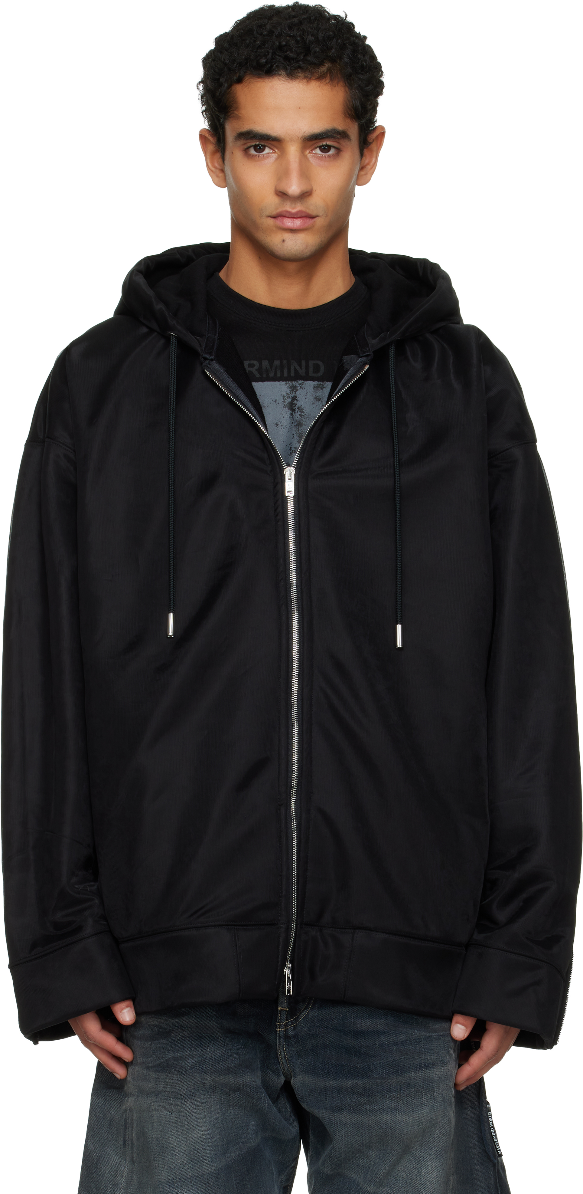 Mastermind Japan Sheer Multi-layered Zipper Casual Jacket In Black