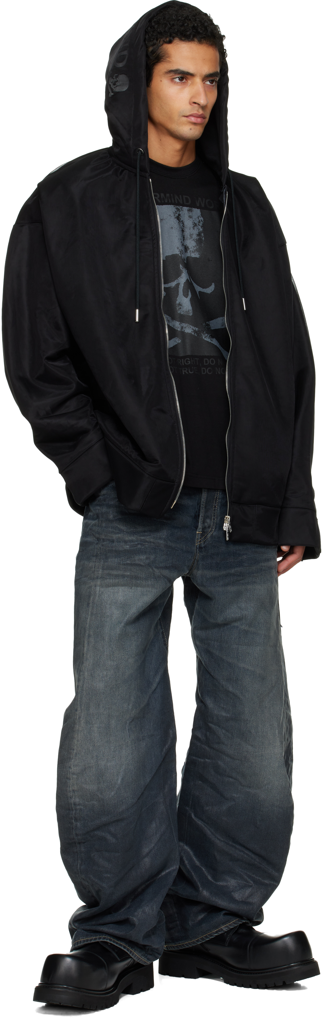 Mastermind Japan Sheer Multi-layered Zipper Casual Jacket In Black