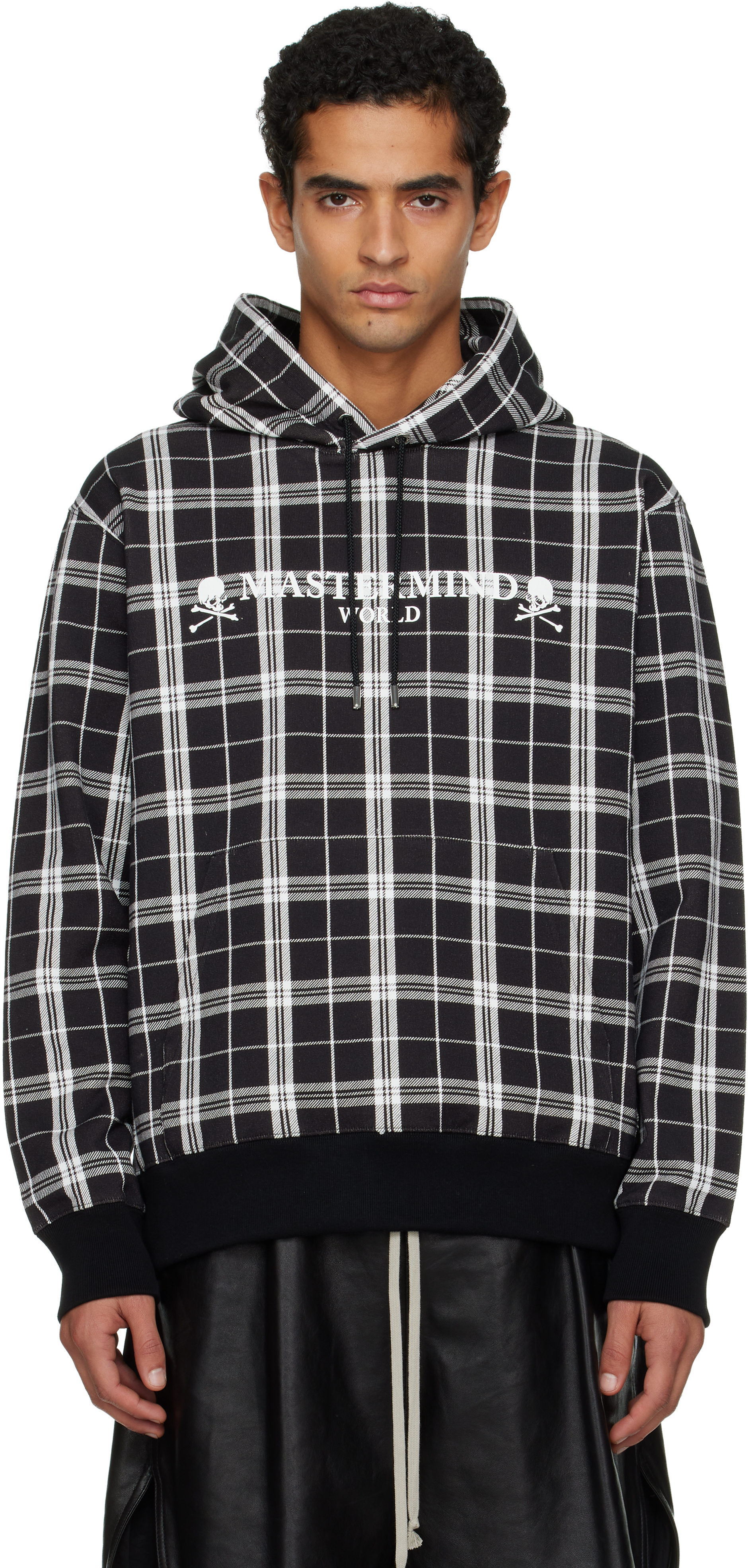 Mastermind Japan Black Plaid Og Logo Hoodie In Black