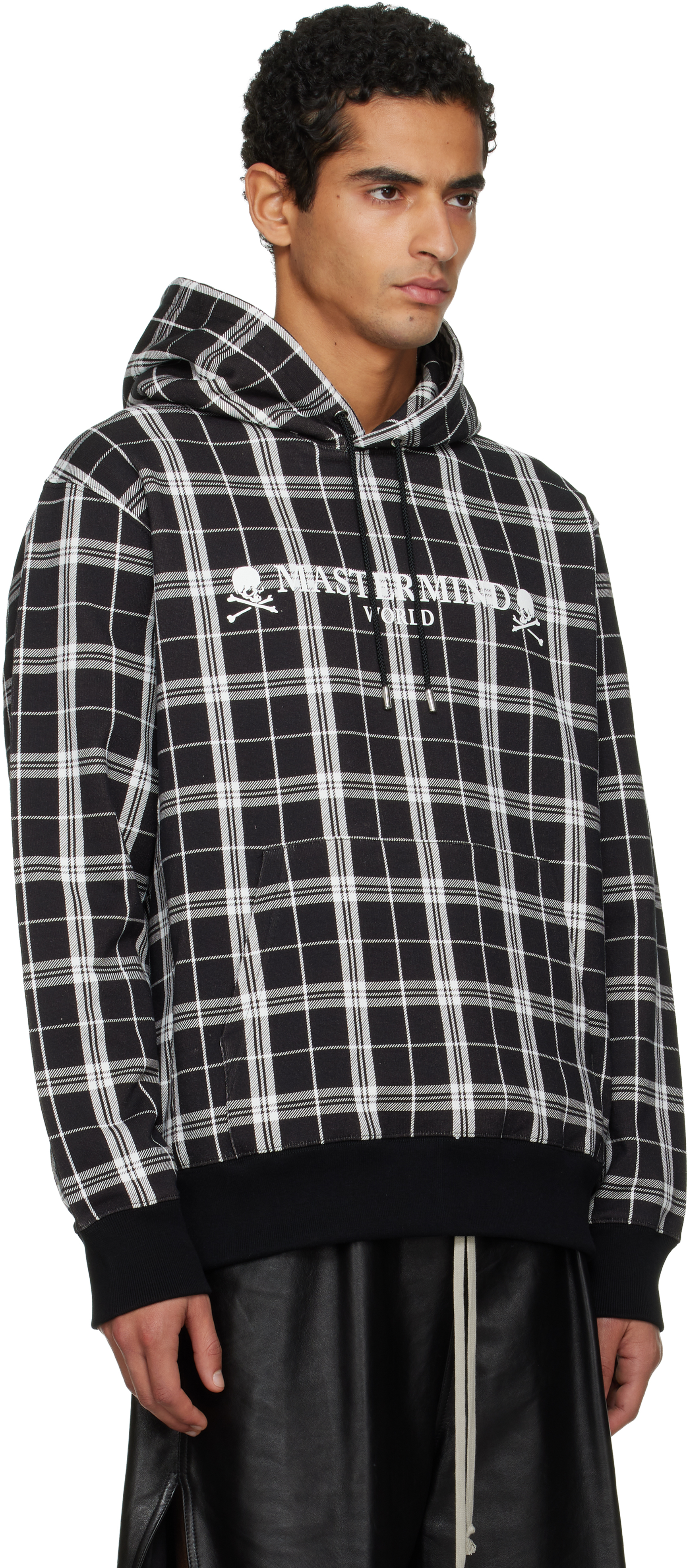 Mastermind Japan Black Plaid Og Logo Hoodie In Black