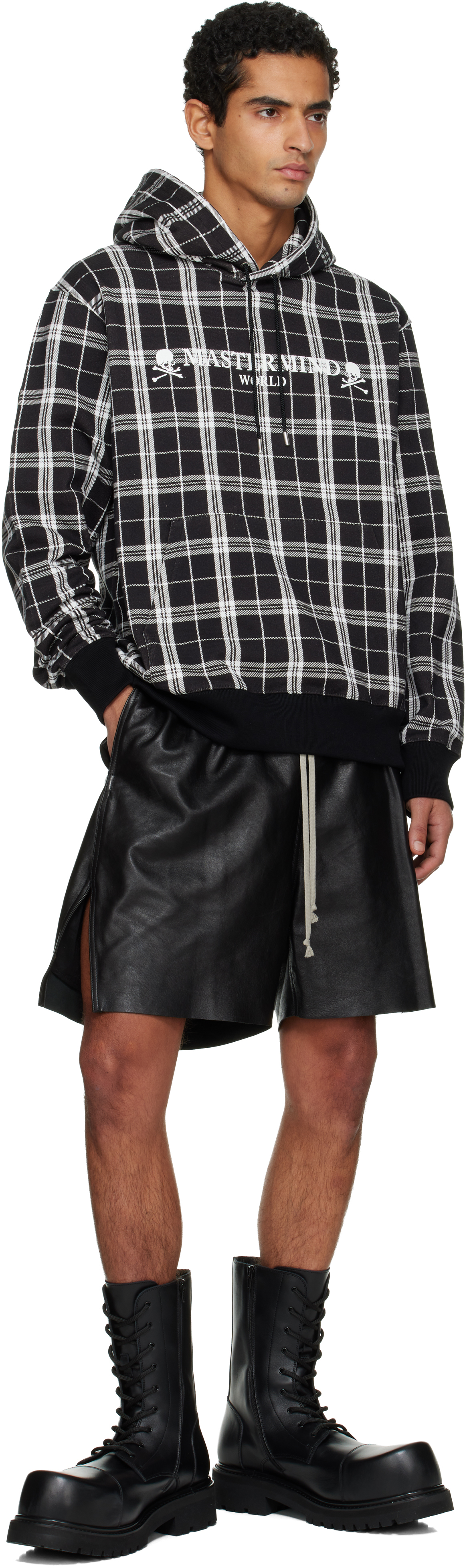 Mastermind Japan Black Plaid Og Logo Hoodie In Black