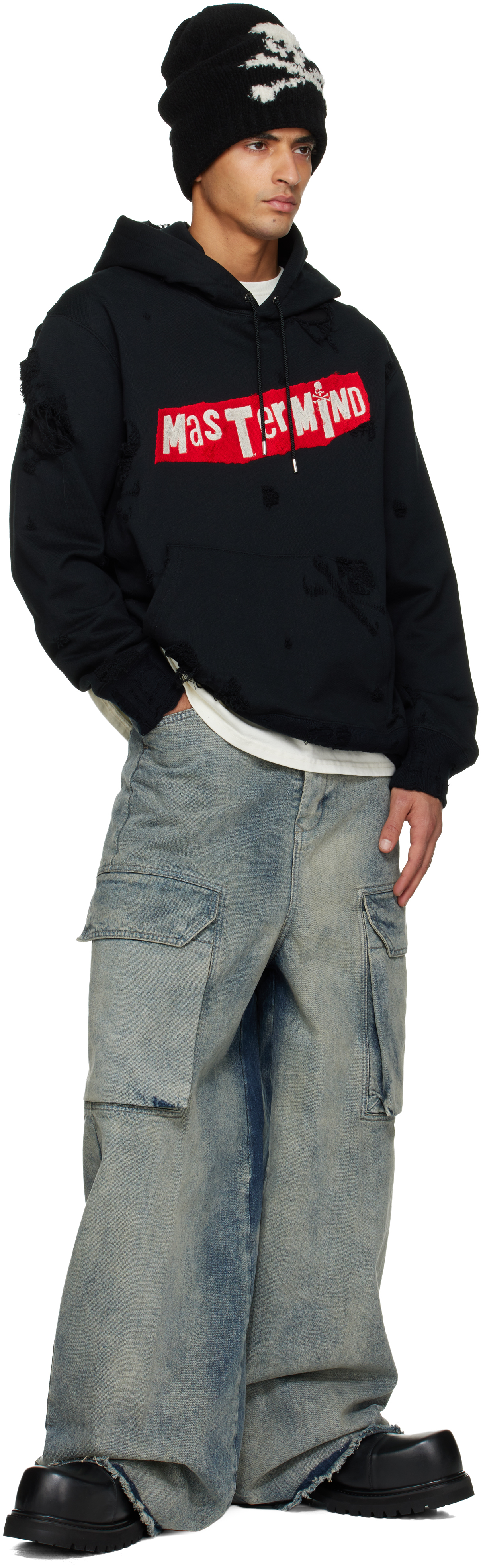 Mastermind Japan Black Distressed Hoodie In Black