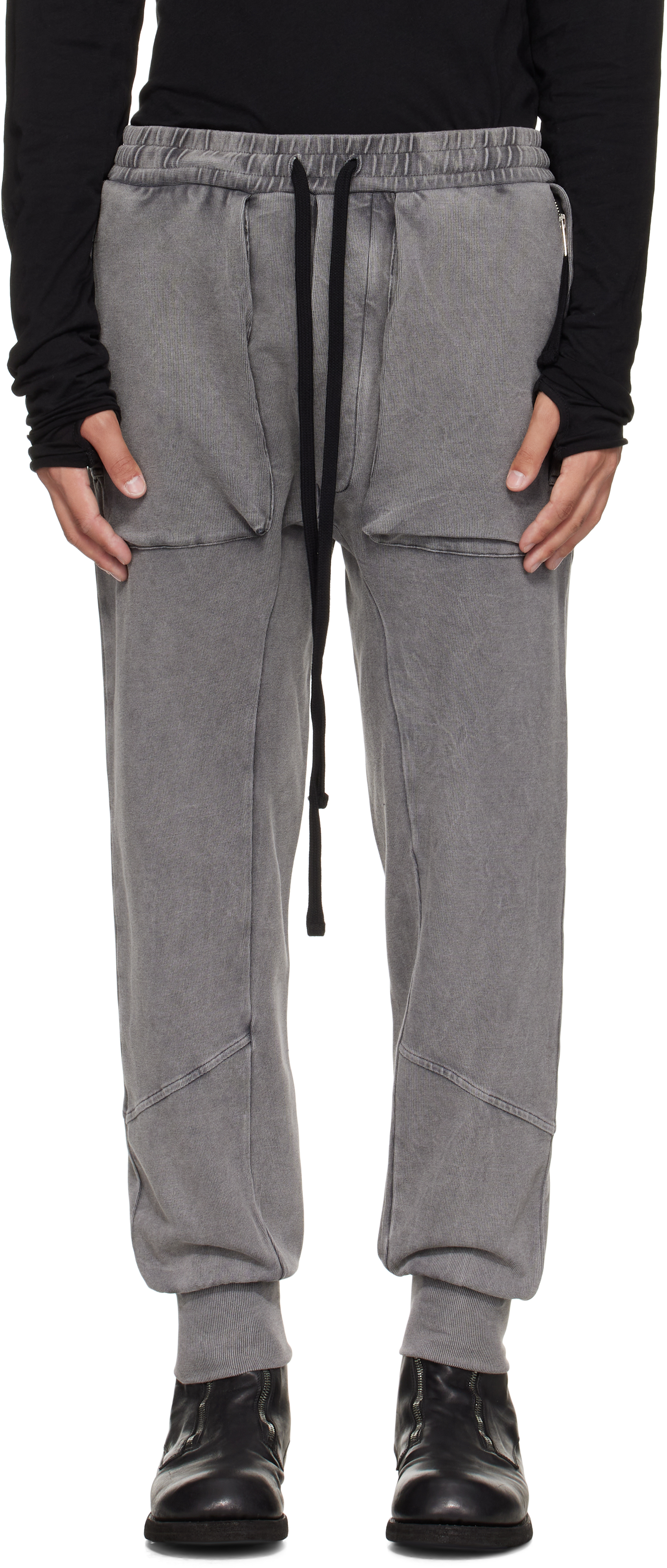 Thom Krom Rib-knit Stretch Cotton-blend Cargo Pants In Gray