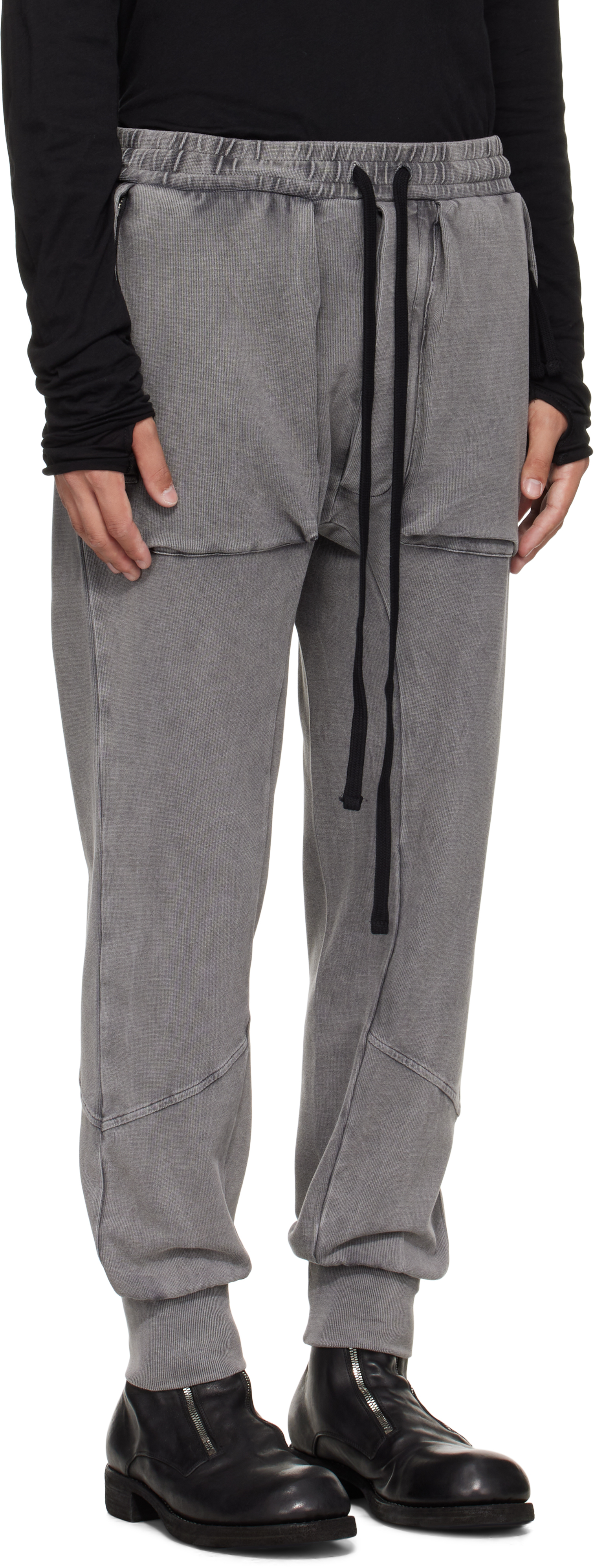 Thom Krom Rib-knit Stretch Cotton-blend Cargo Pants In Gray