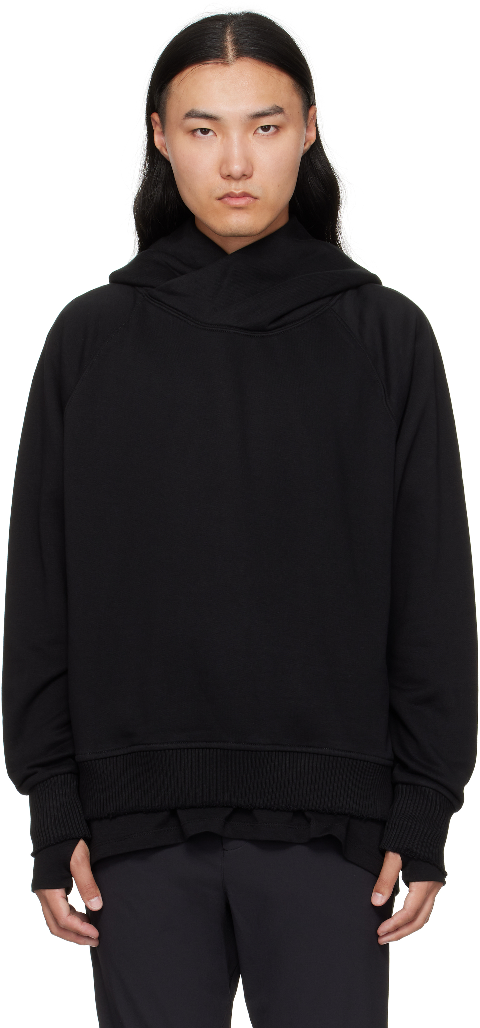 Thom Krom Ribbed-trim Long-sleeve Hoodie In Black