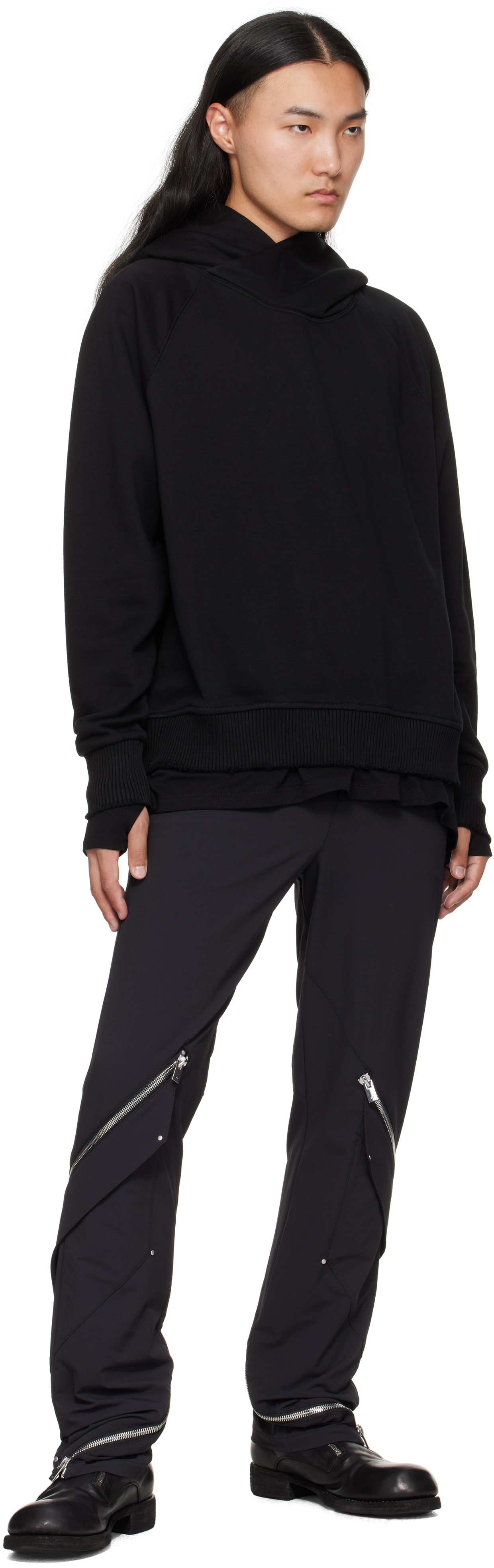 Thom Krom Ribbed-trim Long-sleeve Hoodie In Black