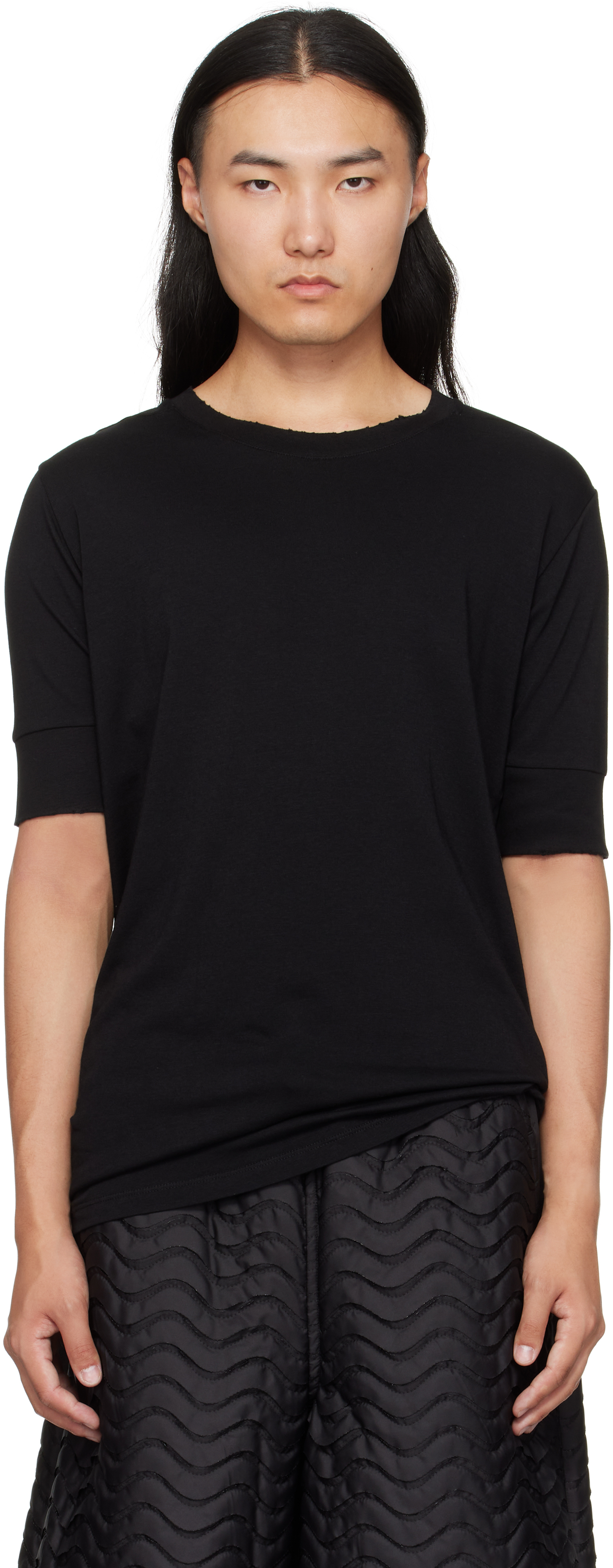 Thom Krom Oversized Patched Print Cotton-modal Stretch Jersey T-shirt In Black