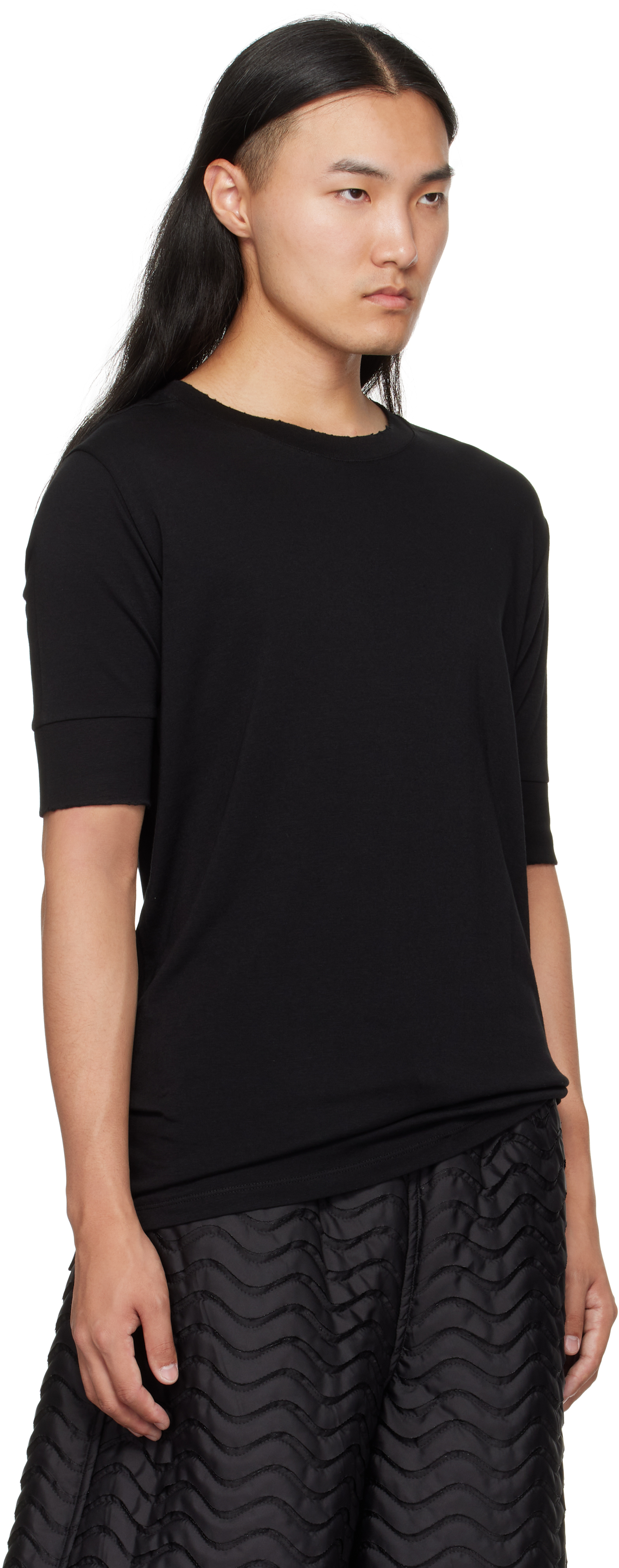 Thom Krom Oversized Patched Print Cotton-modal Stretch Jersey T-shirt In Black