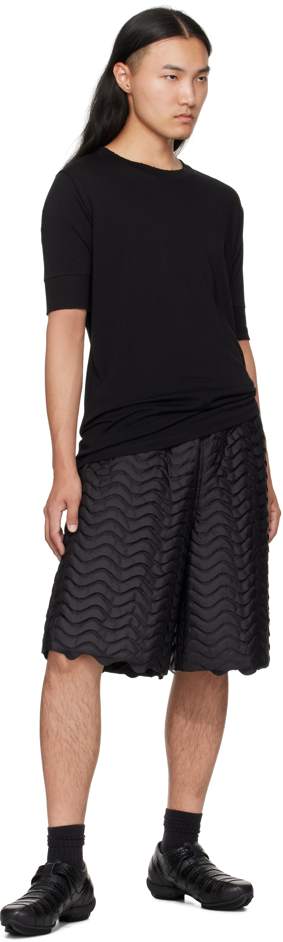 Thom Krom Oversized Patched Print Cotton-modal Stretch Jersey T-shirt In Black