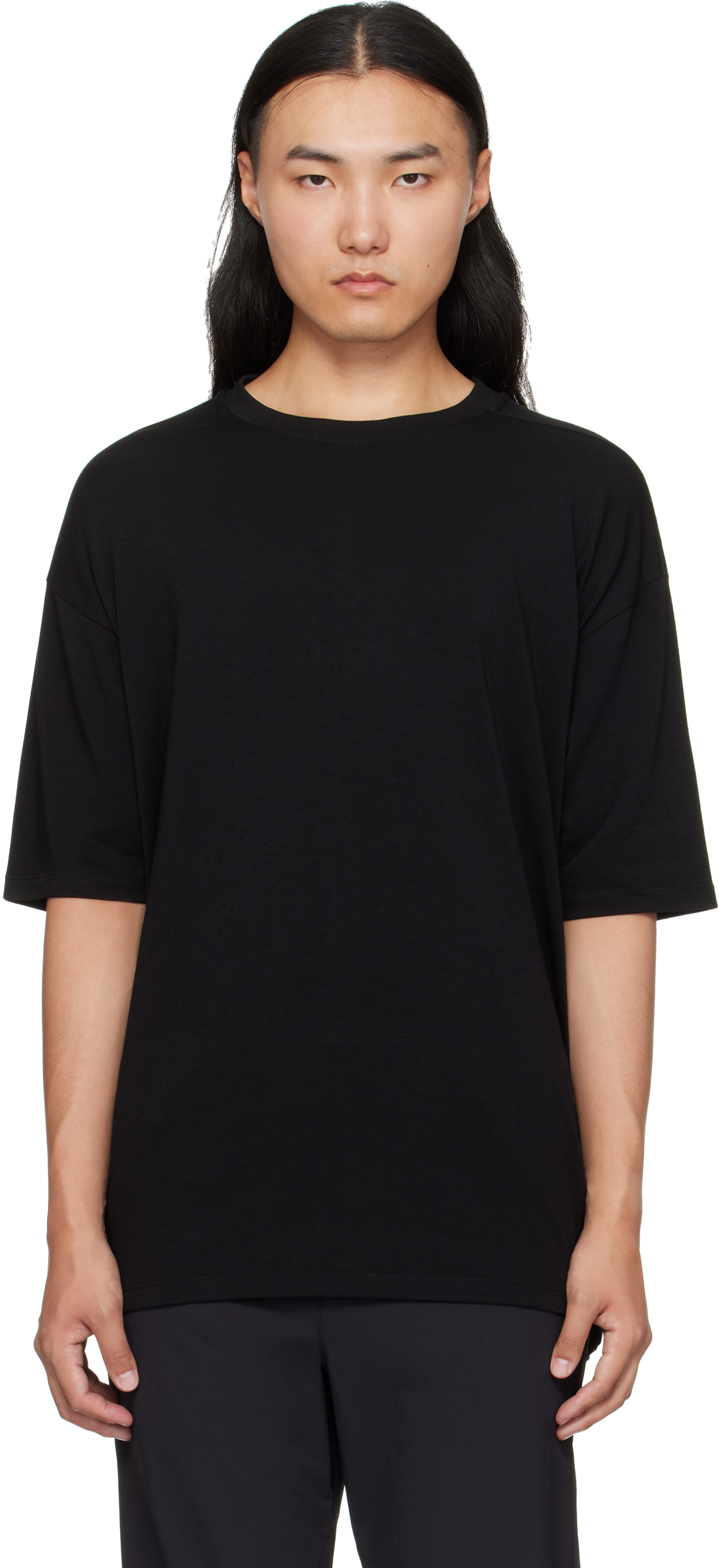 Thom Krom Oversized Patched Print Cotton-modal Stretch Jersey T-shirt In Black