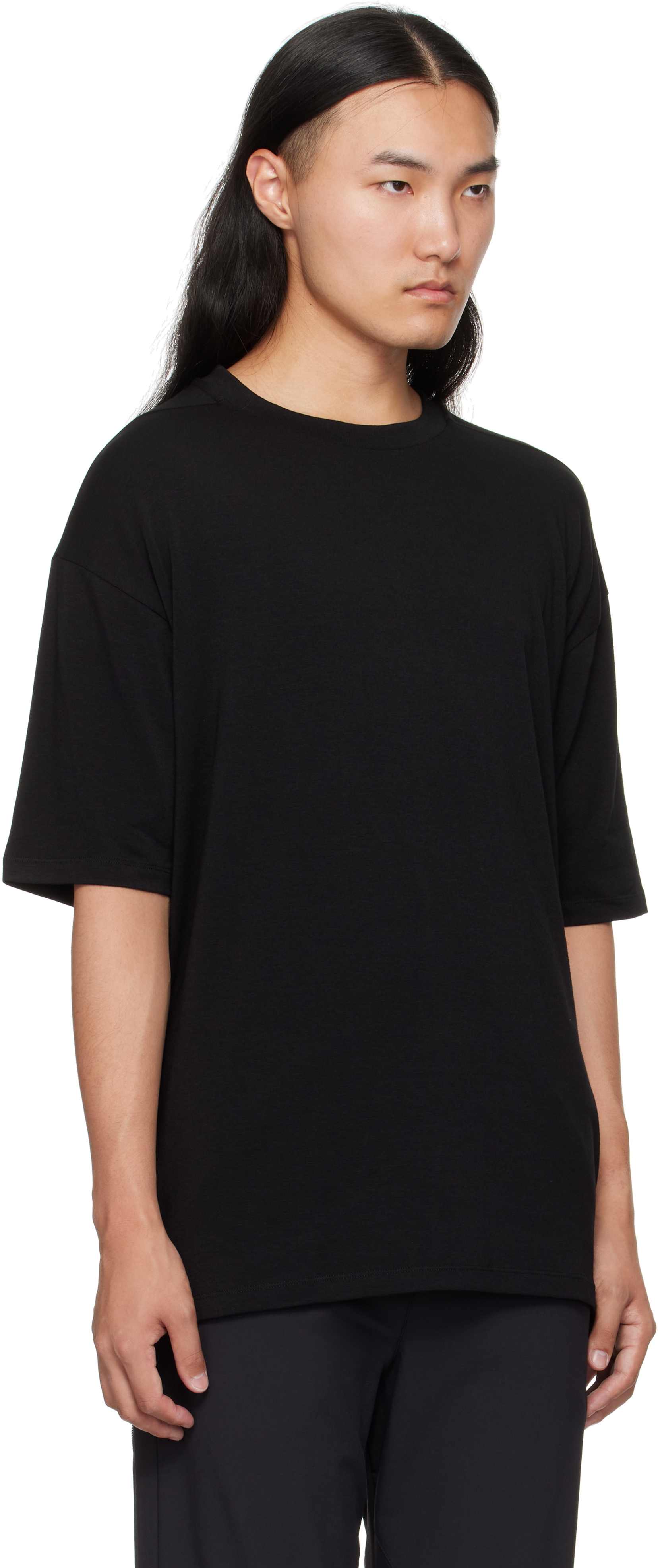 Thom Krom Oversized Patched Print Cotton-modal Stretch Jersey T-shirt In Black