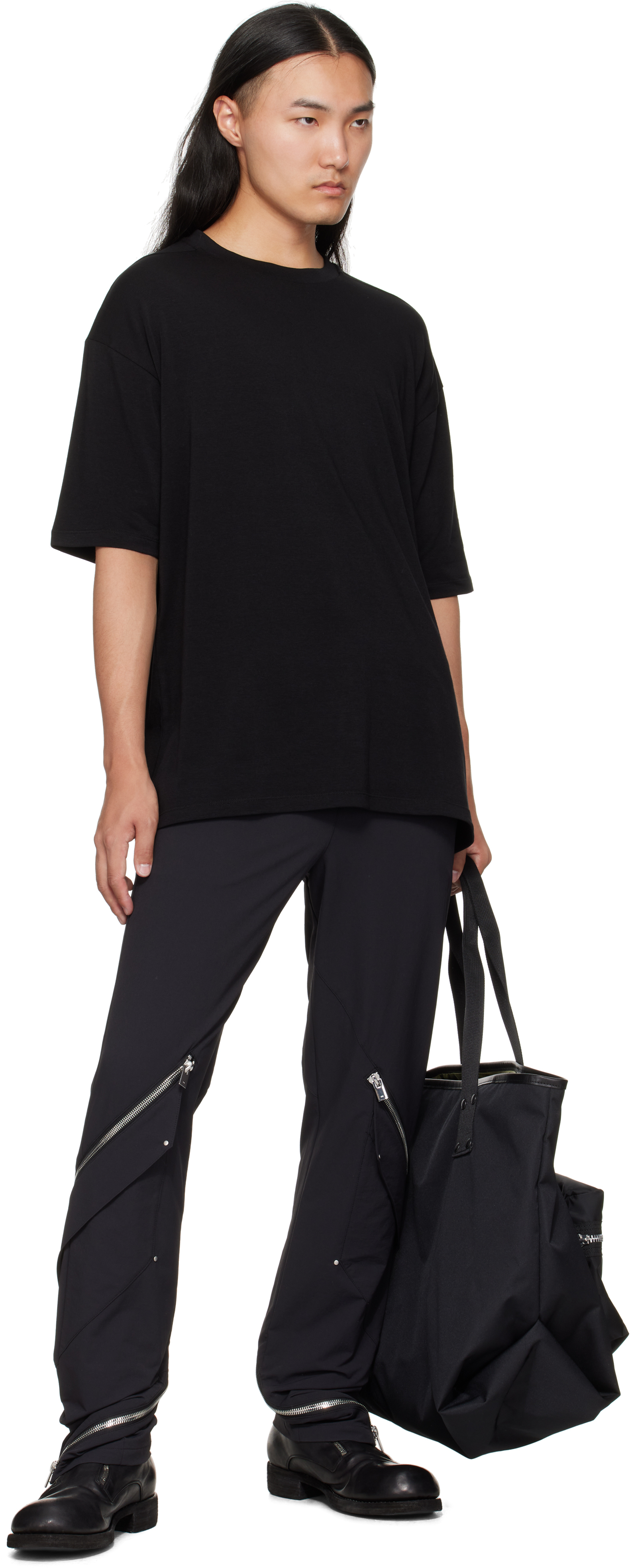 Thom Krom Oversized Patched Print Cotton-modal Stretch Jersey T-shirt In Black