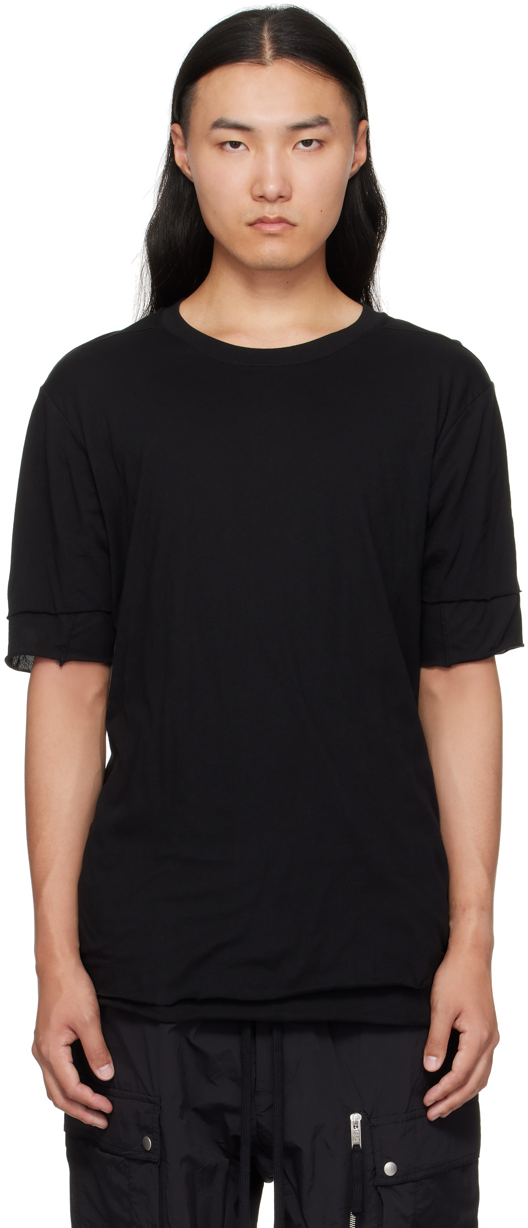 Thom Krom Oversized Patched Print Cotton-modal Stretch Jersey T-shirt In Black