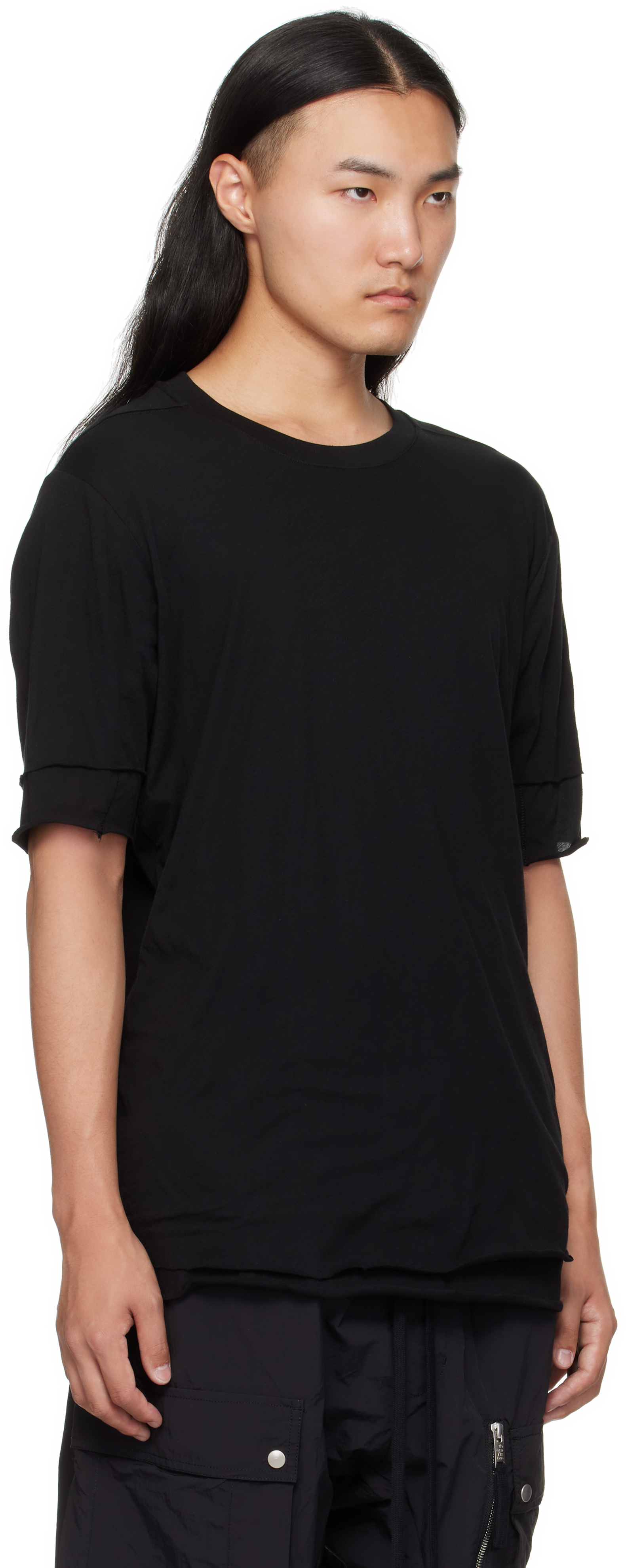 Thom Krom Oversized Patched Print Cotton-modal Stretch Jersey T-shirt In Black