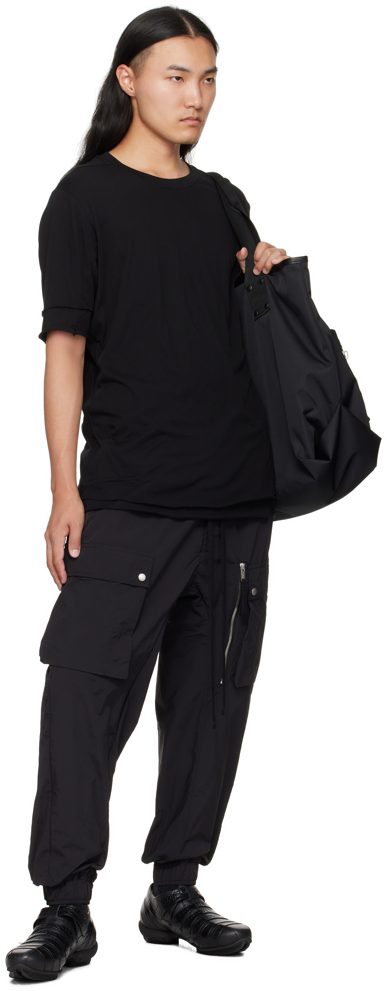 Thom Krom Oversized Patched Print Cotton-modal Stretch Jersey T-shirt In Black