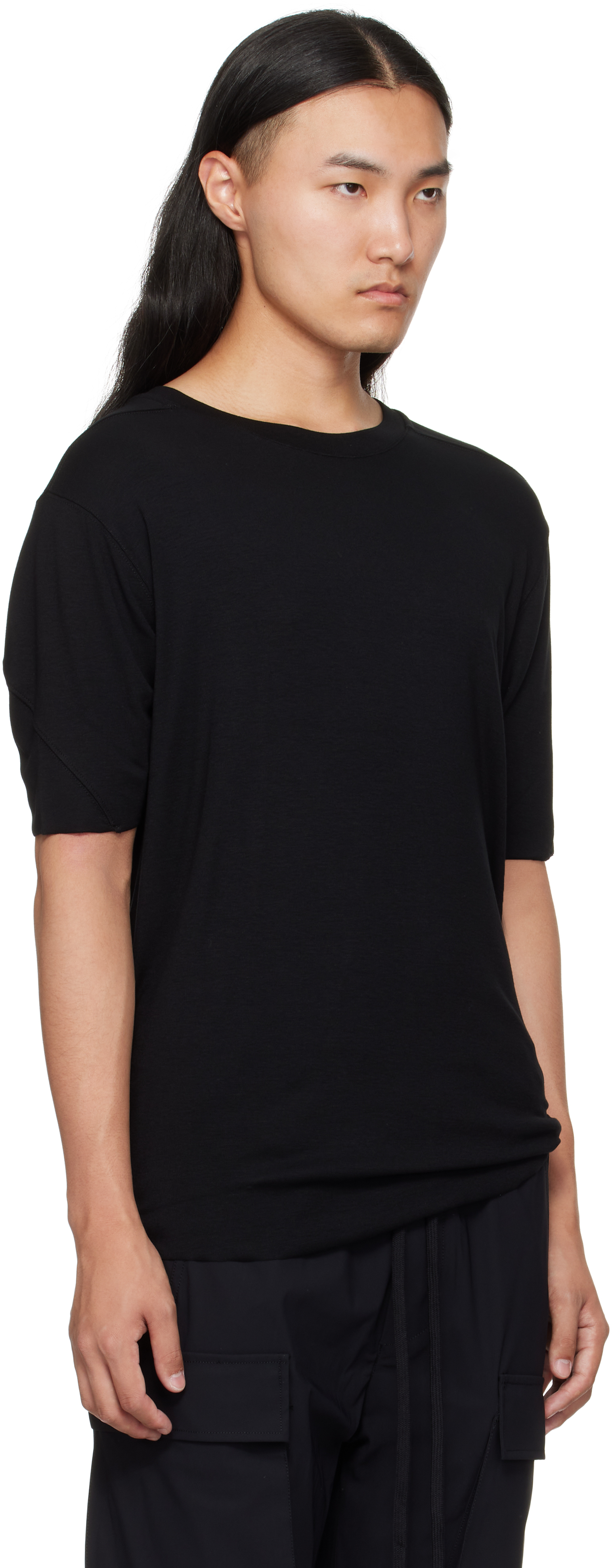 Thom Krom Oversized Patched Print Cotton-modal Stretch Jersey T-shirt In Black