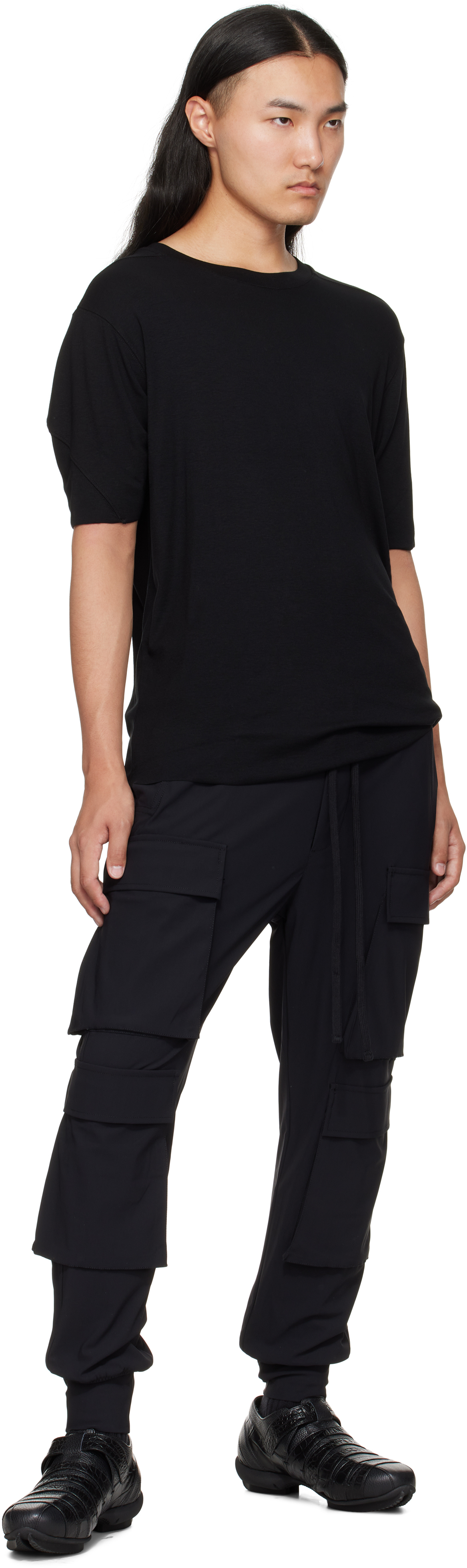 Thom Krom Oversized Patched Print Cotton-modal Stretch Jersey T-shirt In Black